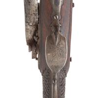 Fine Relief Carved Silver Mounted Spanish Percussion Miquelet Pistol Dated 1832