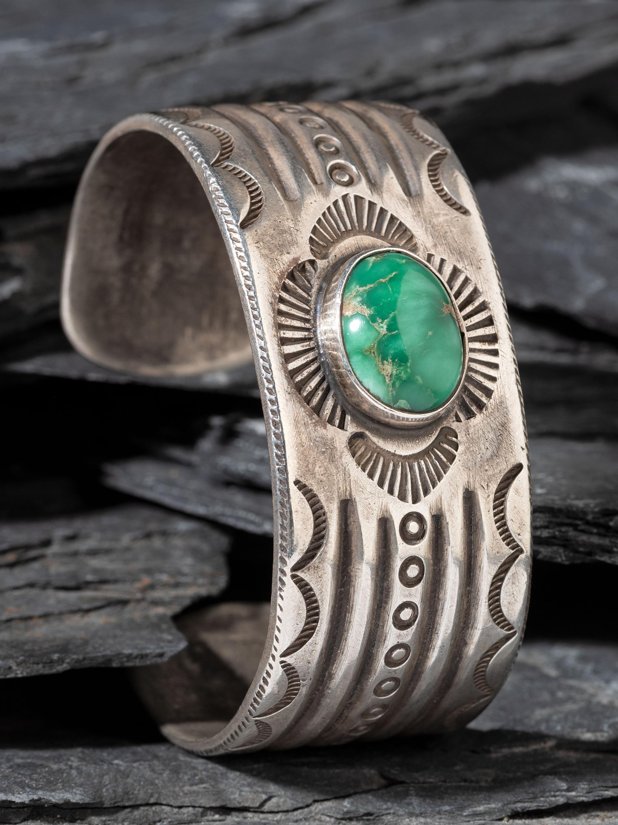 Navajo Ingot and Turquoise Cuff Bracelet