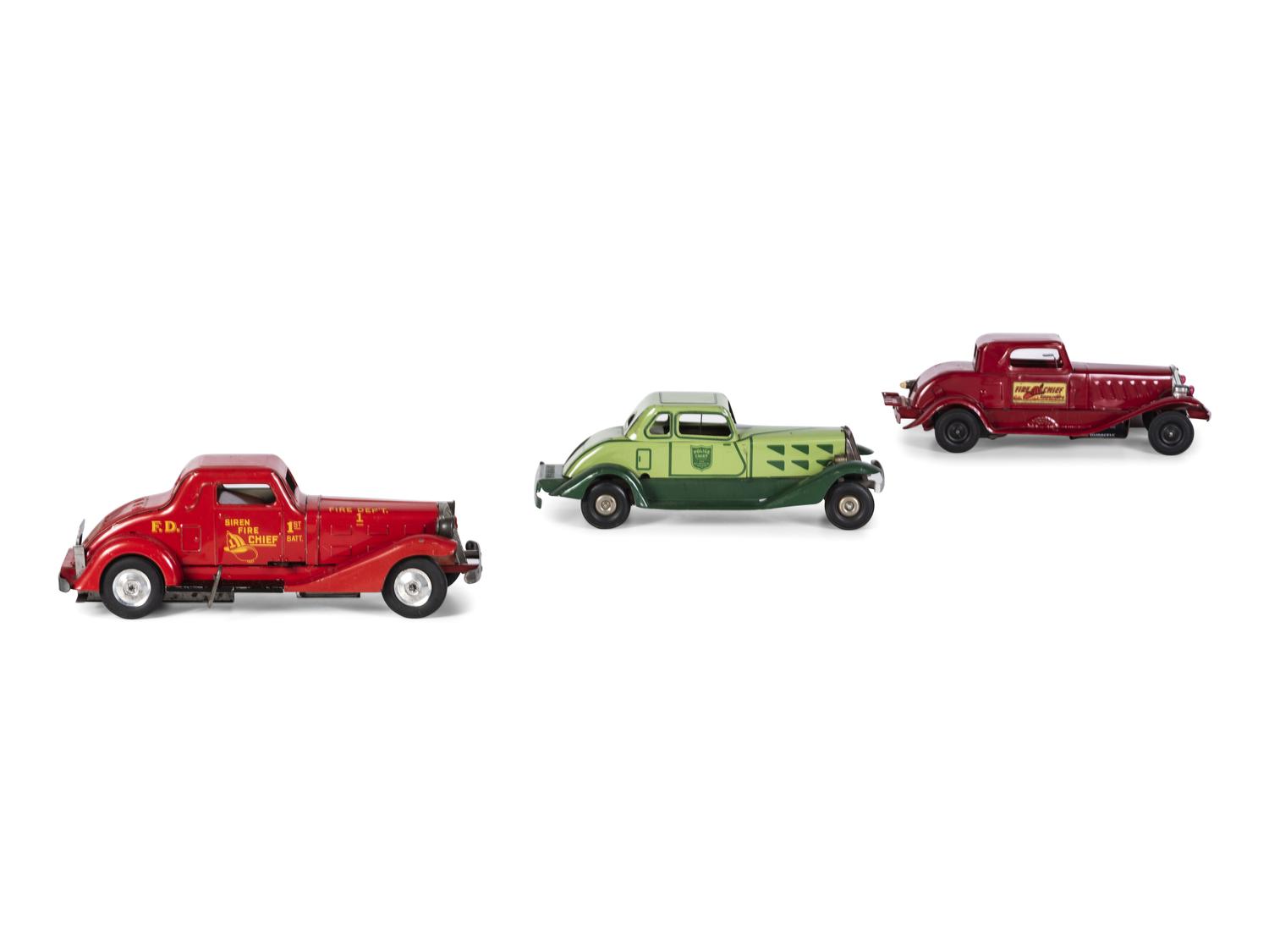 Three Pressed Steel Automobile Toys
