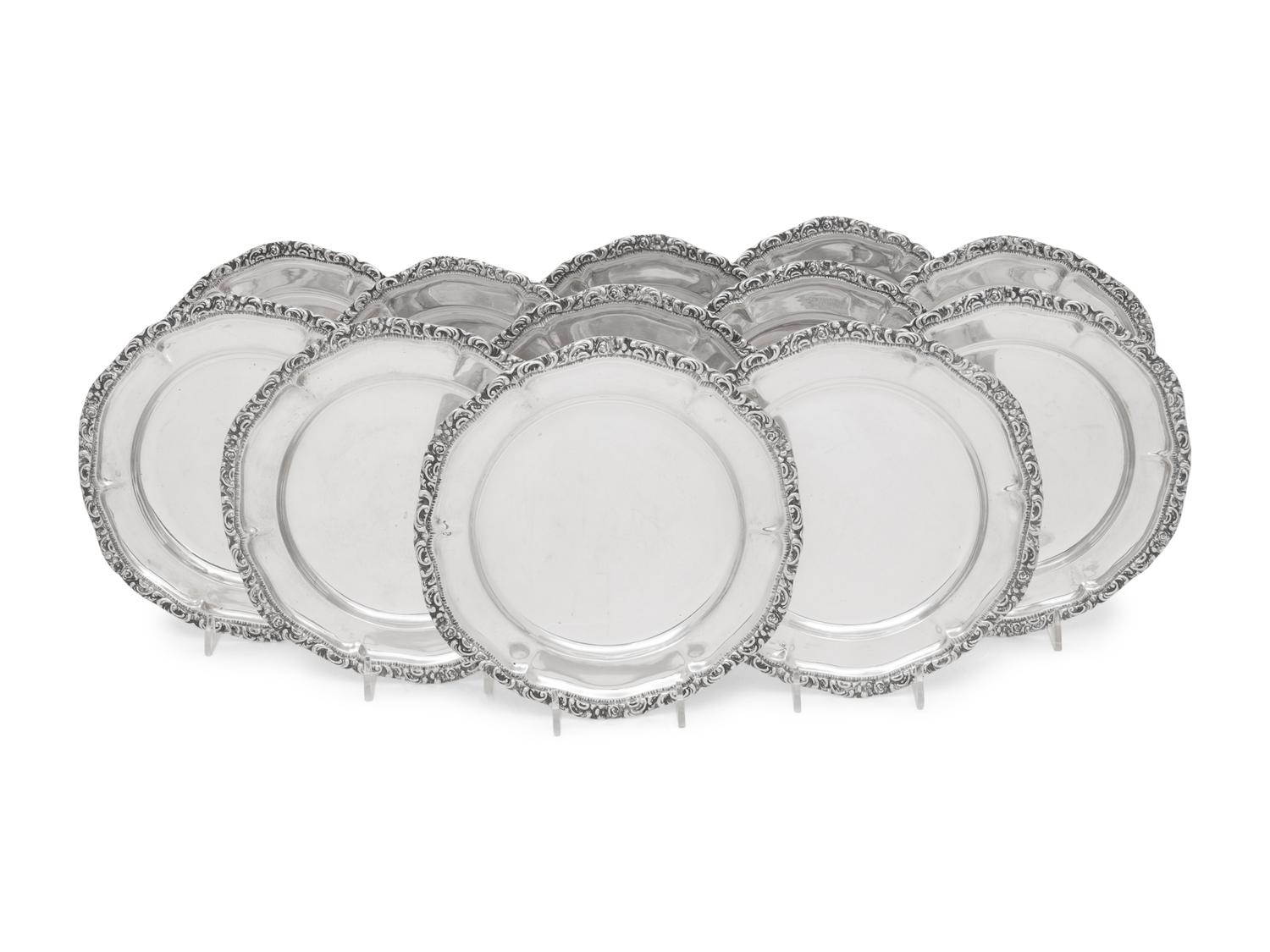 A Set of Twelve Continental Silver Dessert Plates