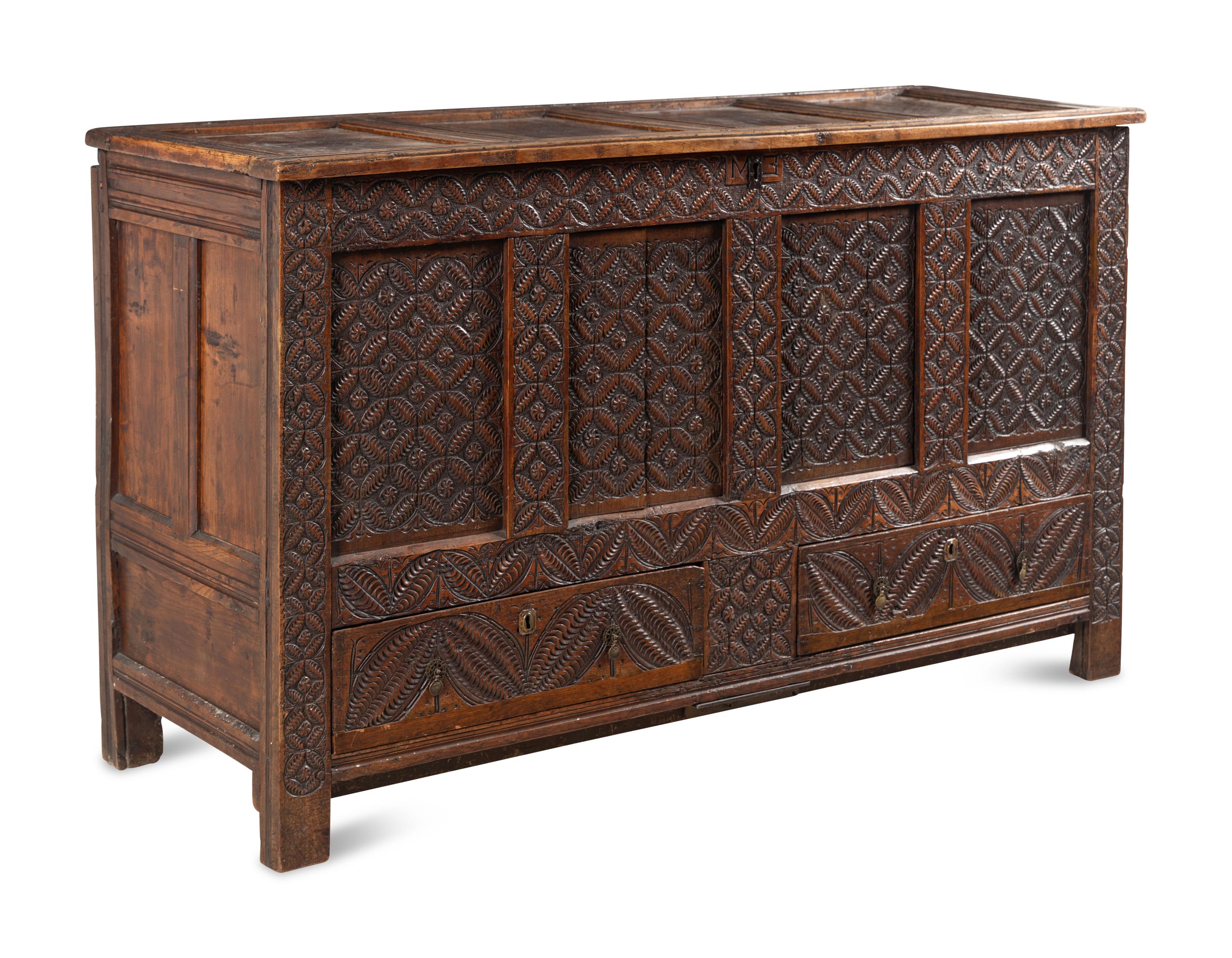 A Charles II Carved Oak Coffer