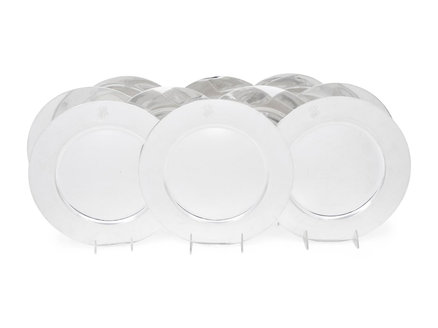 A Set of Ten American Silver Chargers