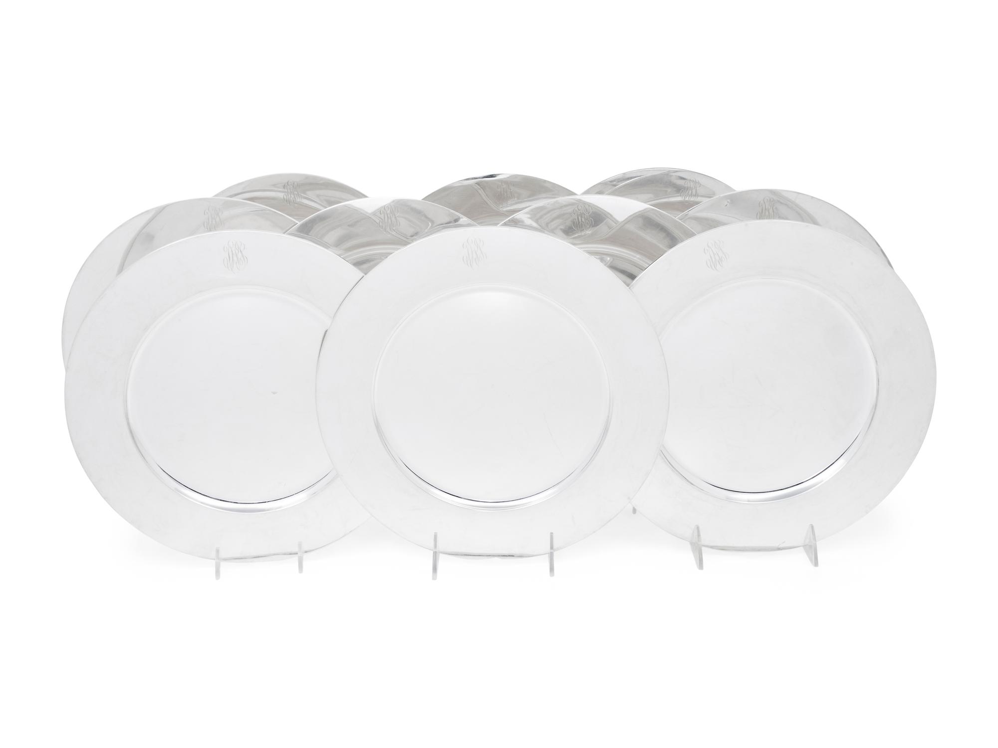 A Set of Ten American Silver Chargers