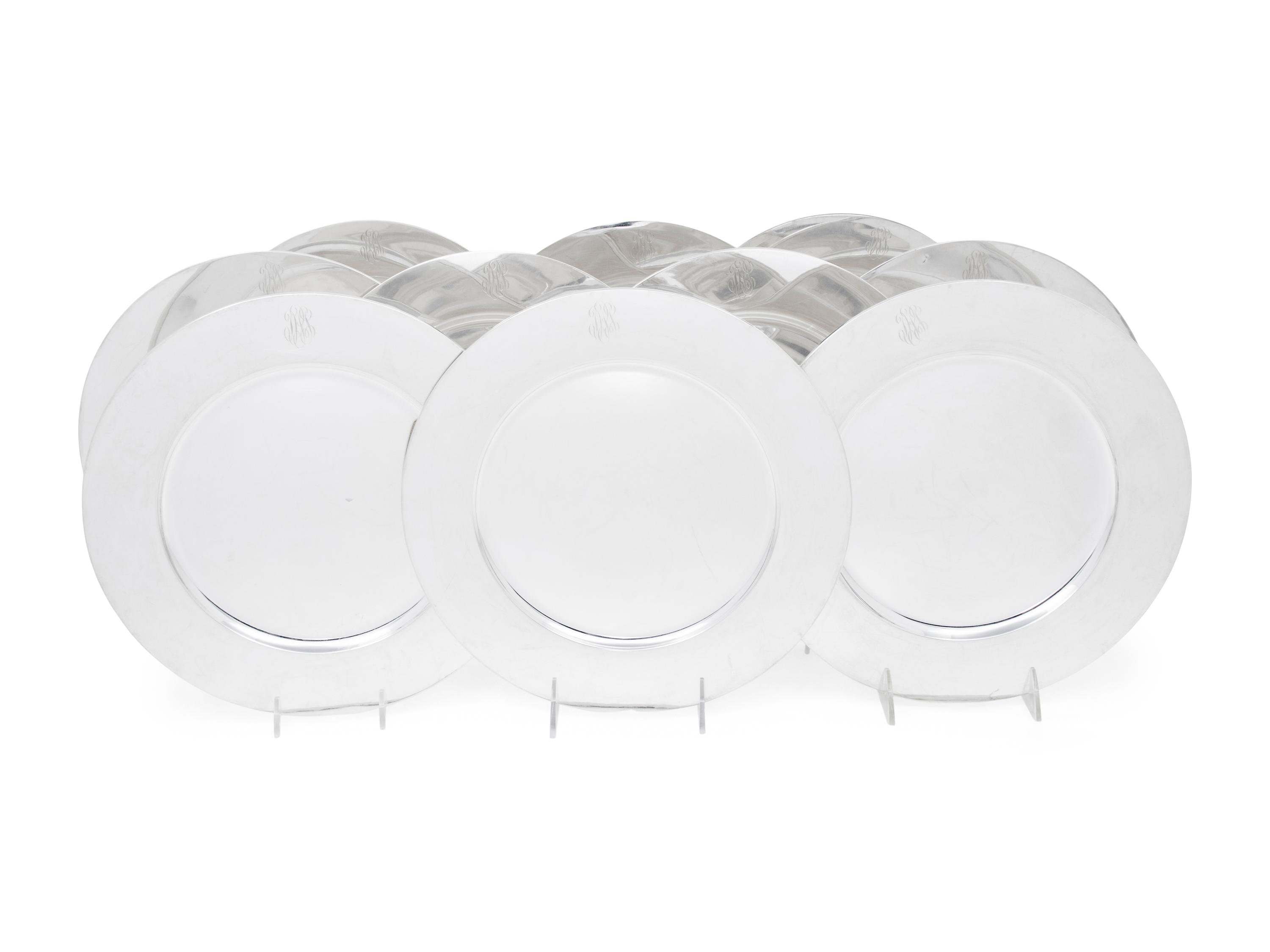 A Set of Ten American Silver Chargers