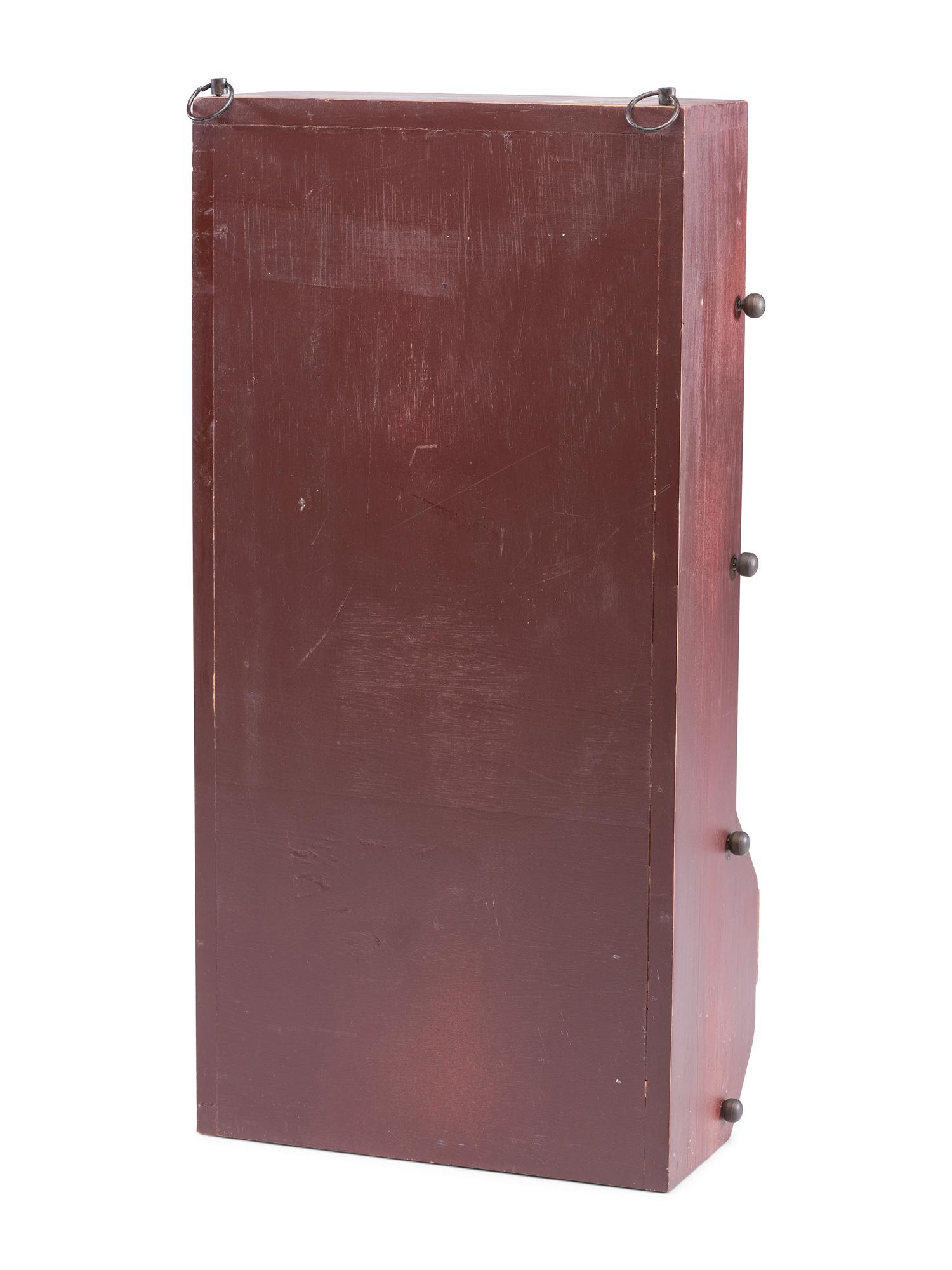 A Diminutive Hanging Display Shelf, a Cinnabar Box and a Wooden Dresser Box