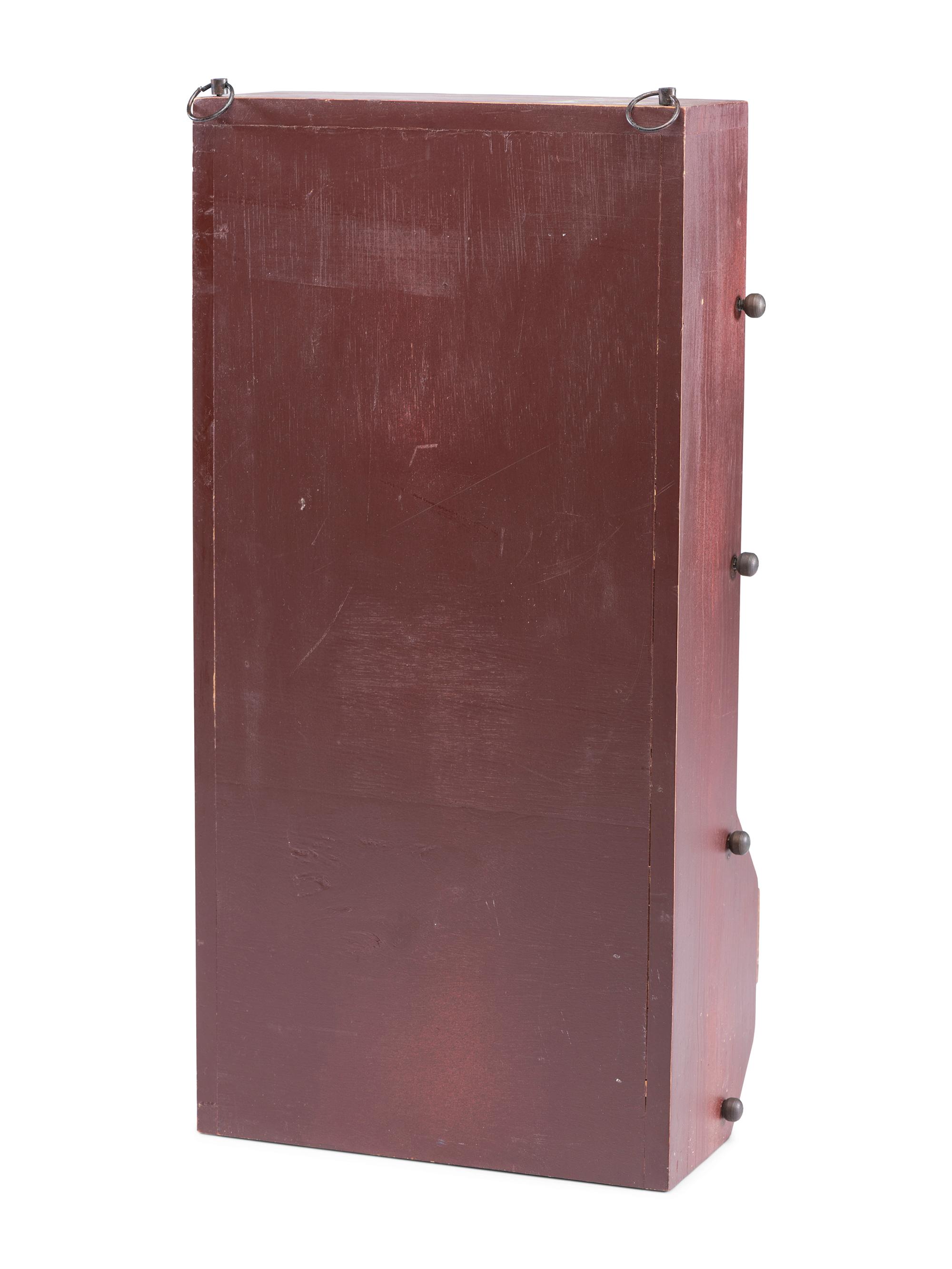 A Diminutive Hanging Display Shelf, a Cinnabar Box and a Wooden Dresser Box
