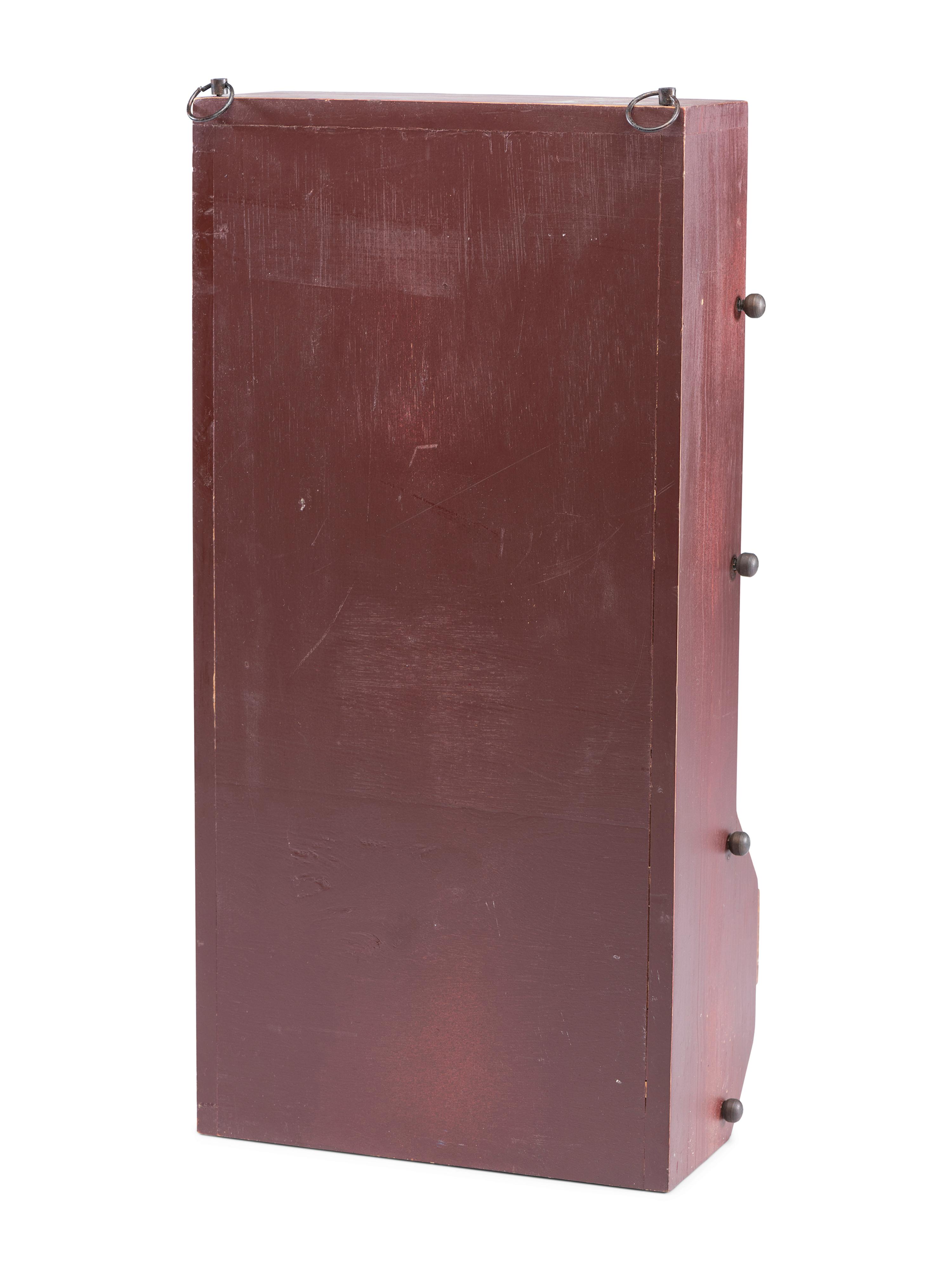 A Diminutive Hanging Display Shelf, a Cinnabar Box and a Wooden Dresser Box