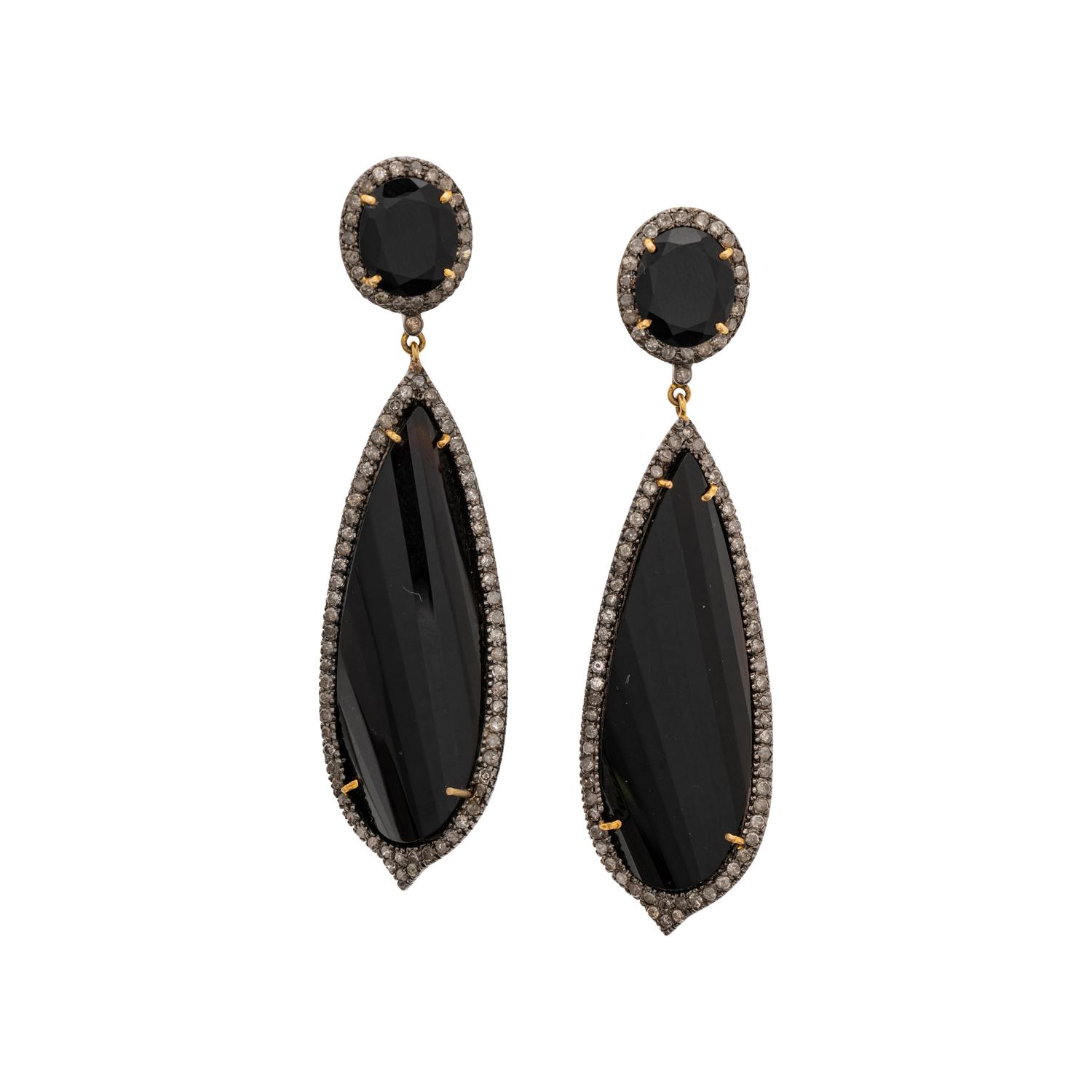 ONYX AND COLORED DIAMOND EARRINGS