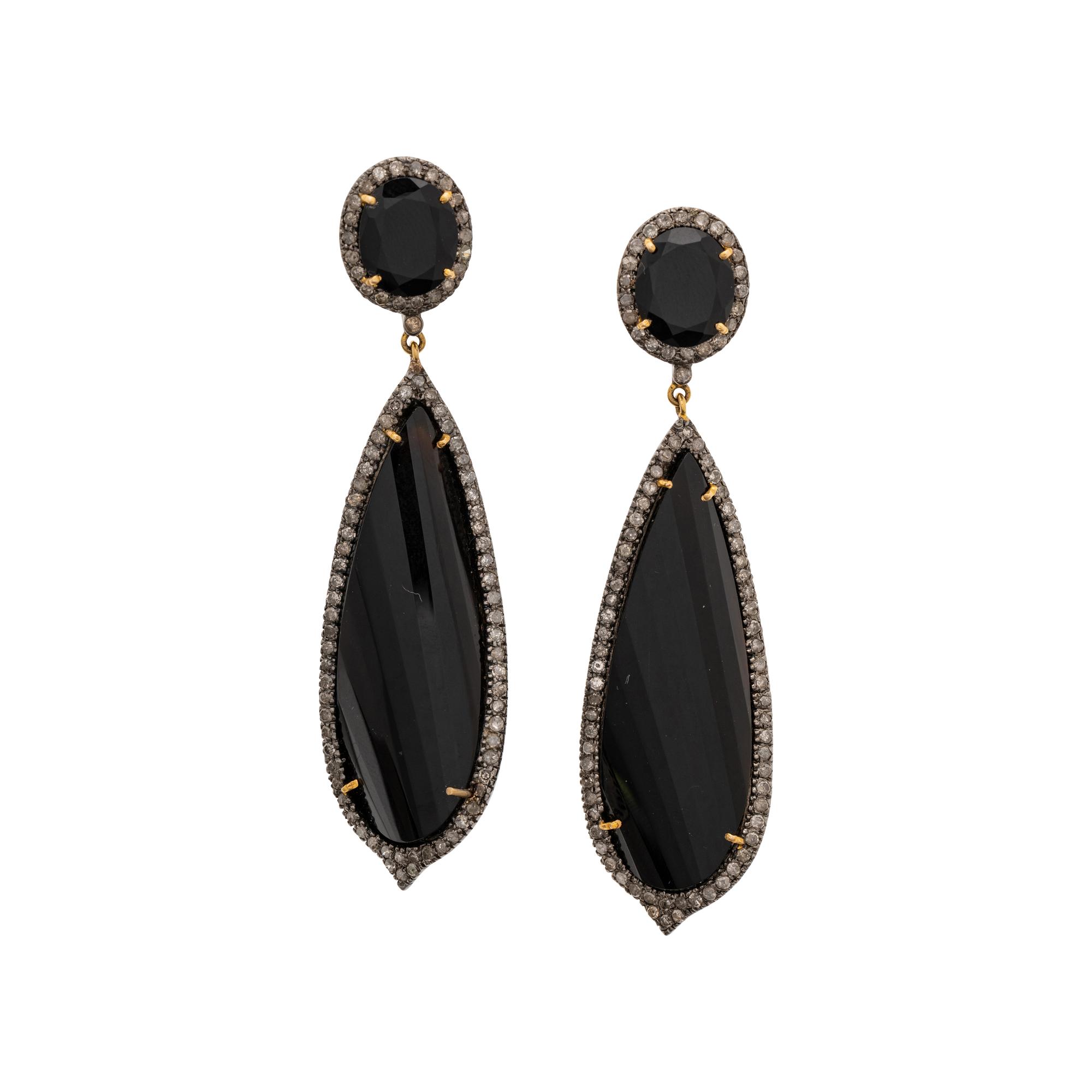 ONYX AND COLORED DIAMOND EARRINGS
