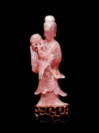A Large Chinese Rose Quartz Figure of Female Immortal