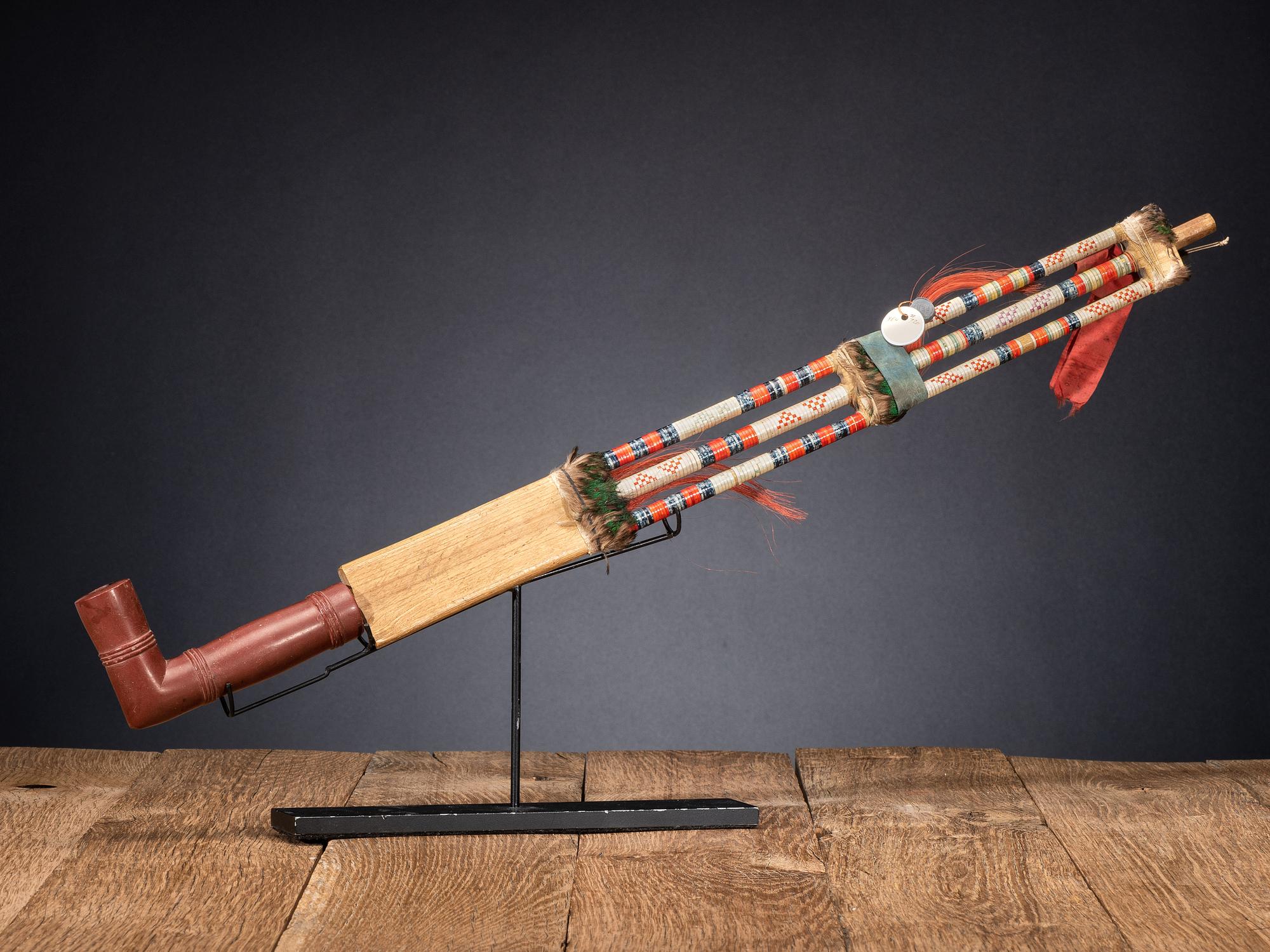 Eastern Sioux Quilled Pipe Stem, with Catlinite Bowl