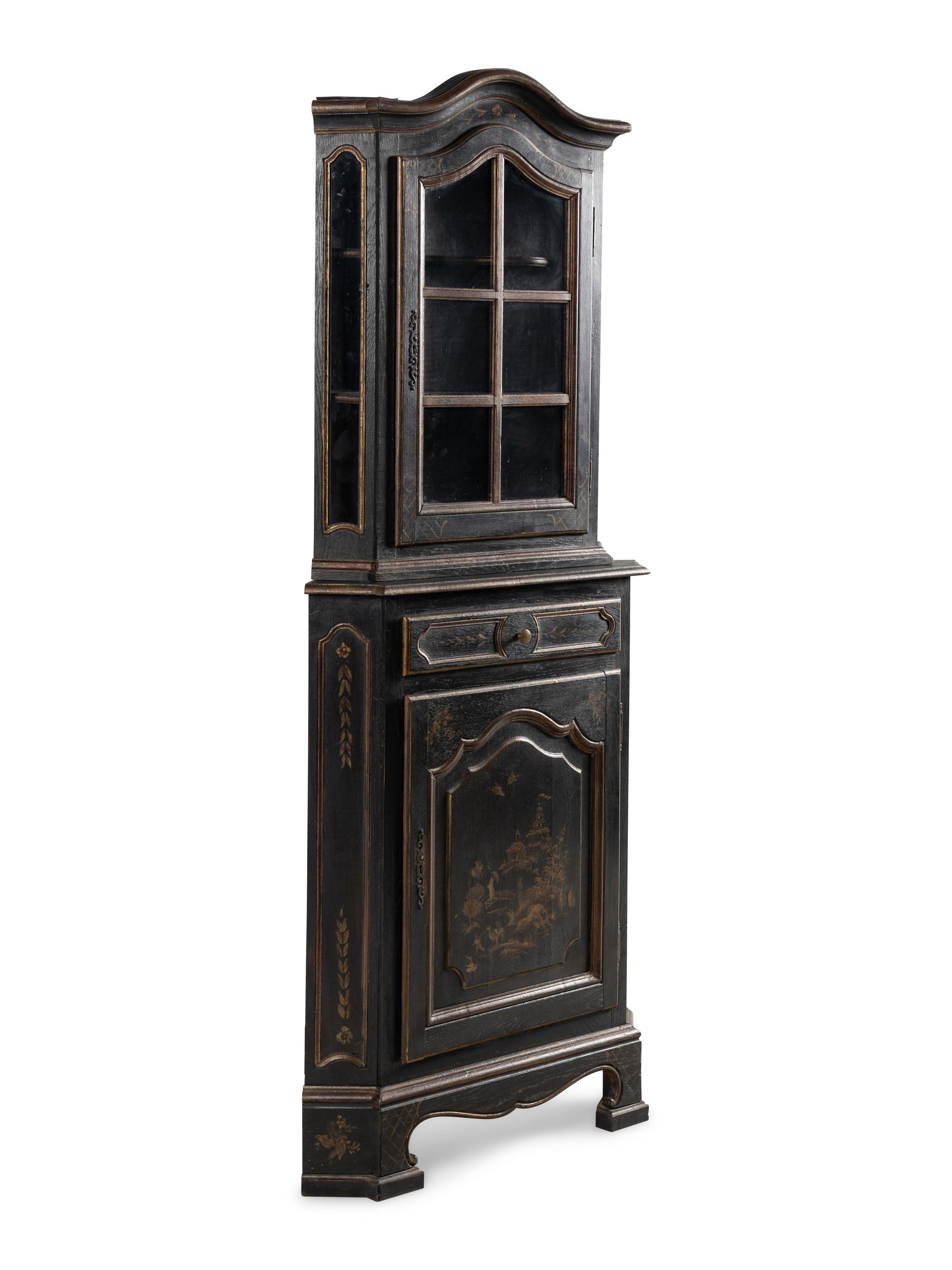 A Painted and Parcel-Gilt Corner Cabinet