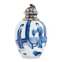 A Chinese Blue and White Porcelain Vase with Silver Mounts