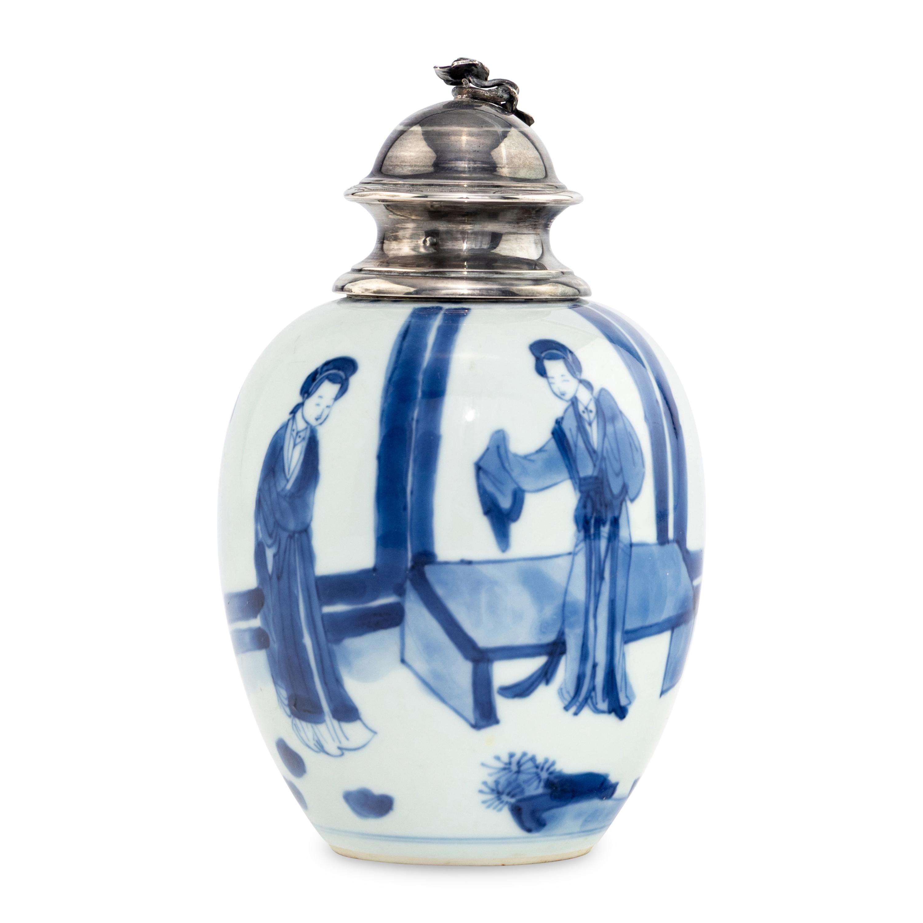 A Chinese Blue and White Porcelain Vase with Silver Mounts
