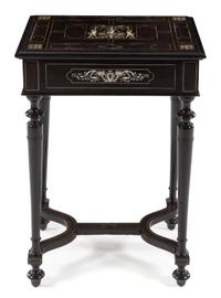 An Italian Ebony and Marquetry Table and Mirror Height 29 1/4 x width 20 3/4 x depth 19 inches. — 19TH CENTURY