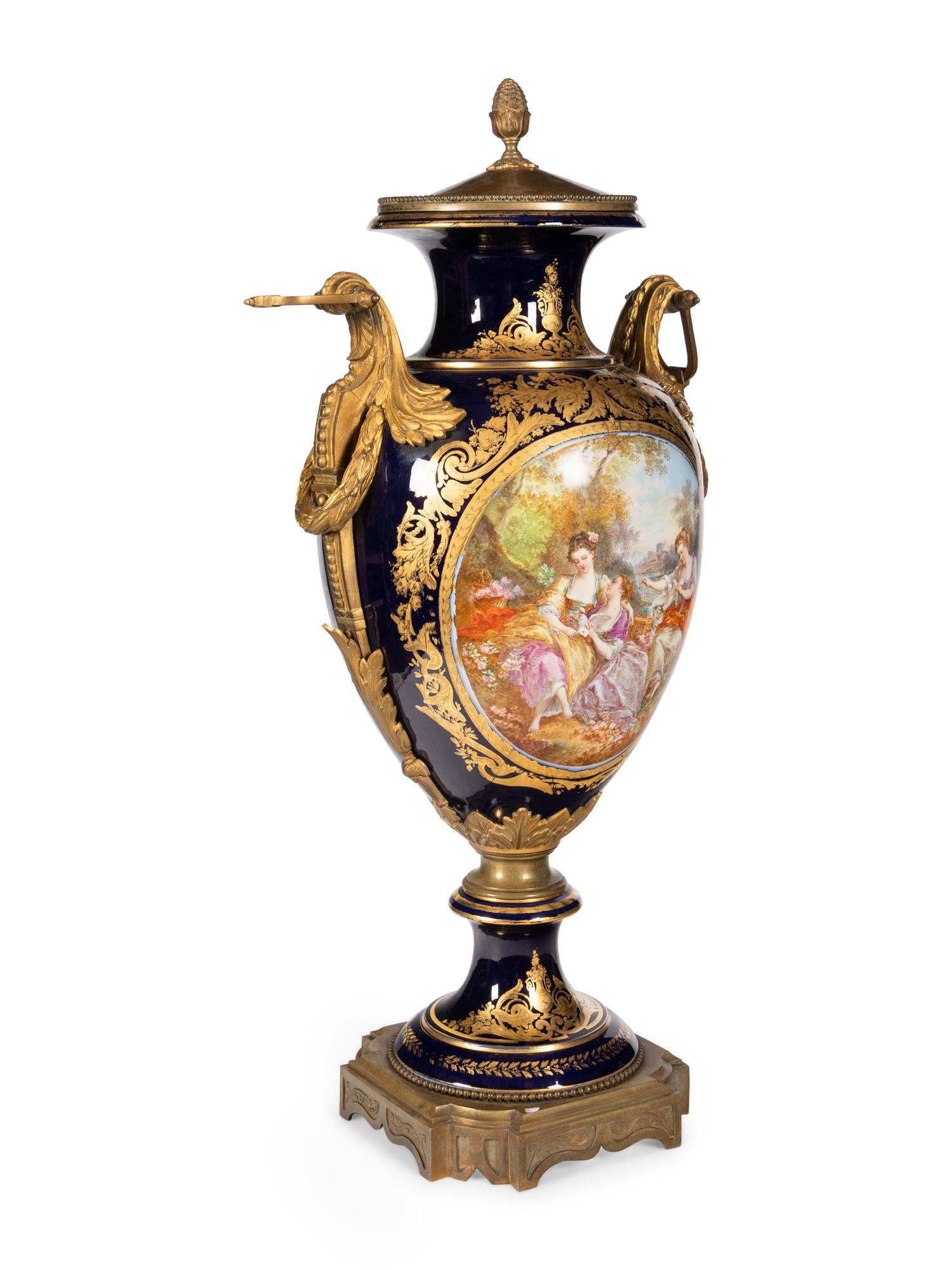 A Large Gilt Bronze Mounted Sèvres Style Porcelain Urn