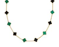 VAN CLEEF & ARPELS, TWENTY MOTIF ONYX, CHRYSOPRASE, AND YELLOW GOLD 'ALHAMBRA' NECKLACE