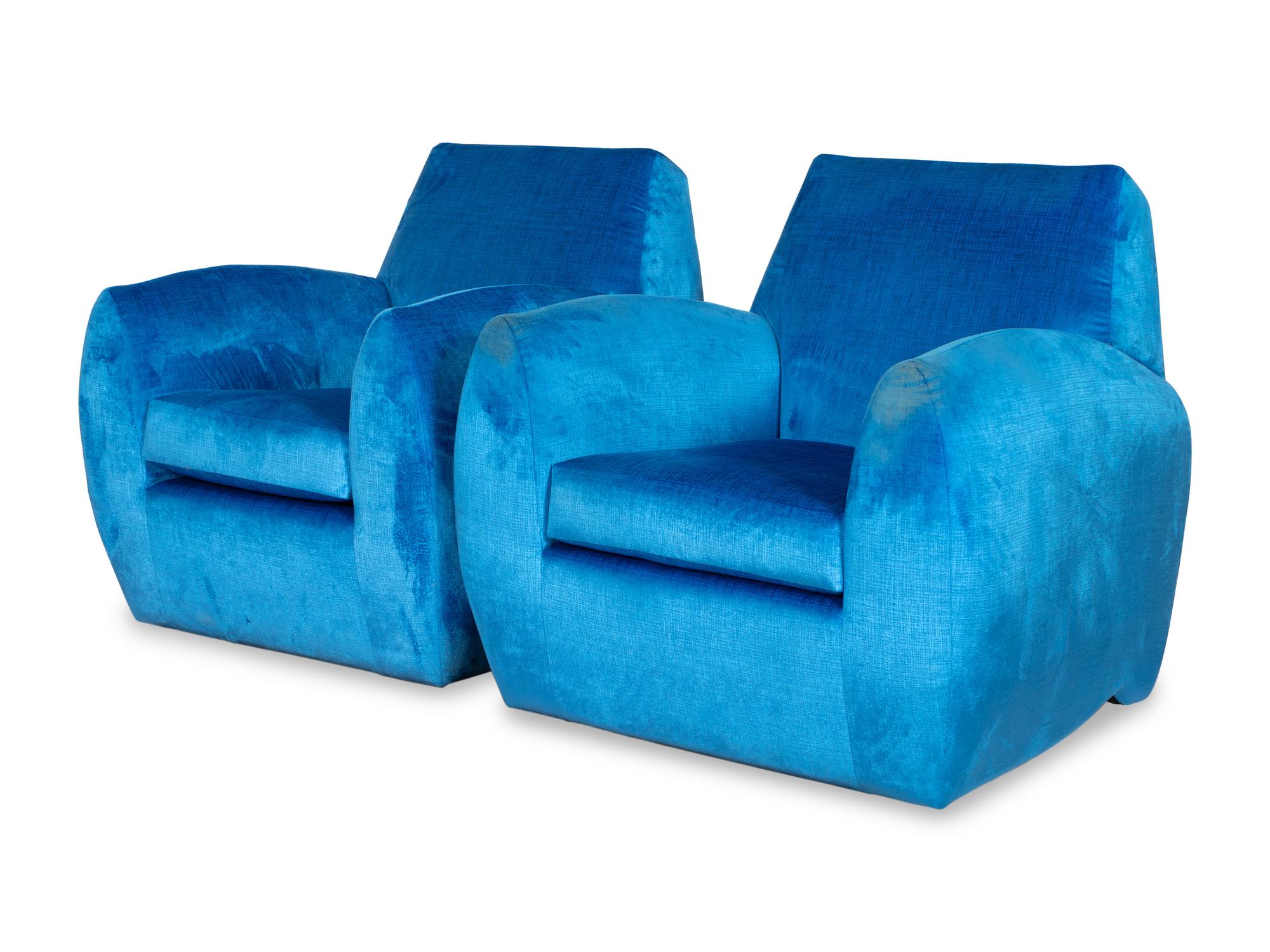 A Pair of Dakota Jackson Ke-Zu Blue Velvet-Upholstered Club Chairs
