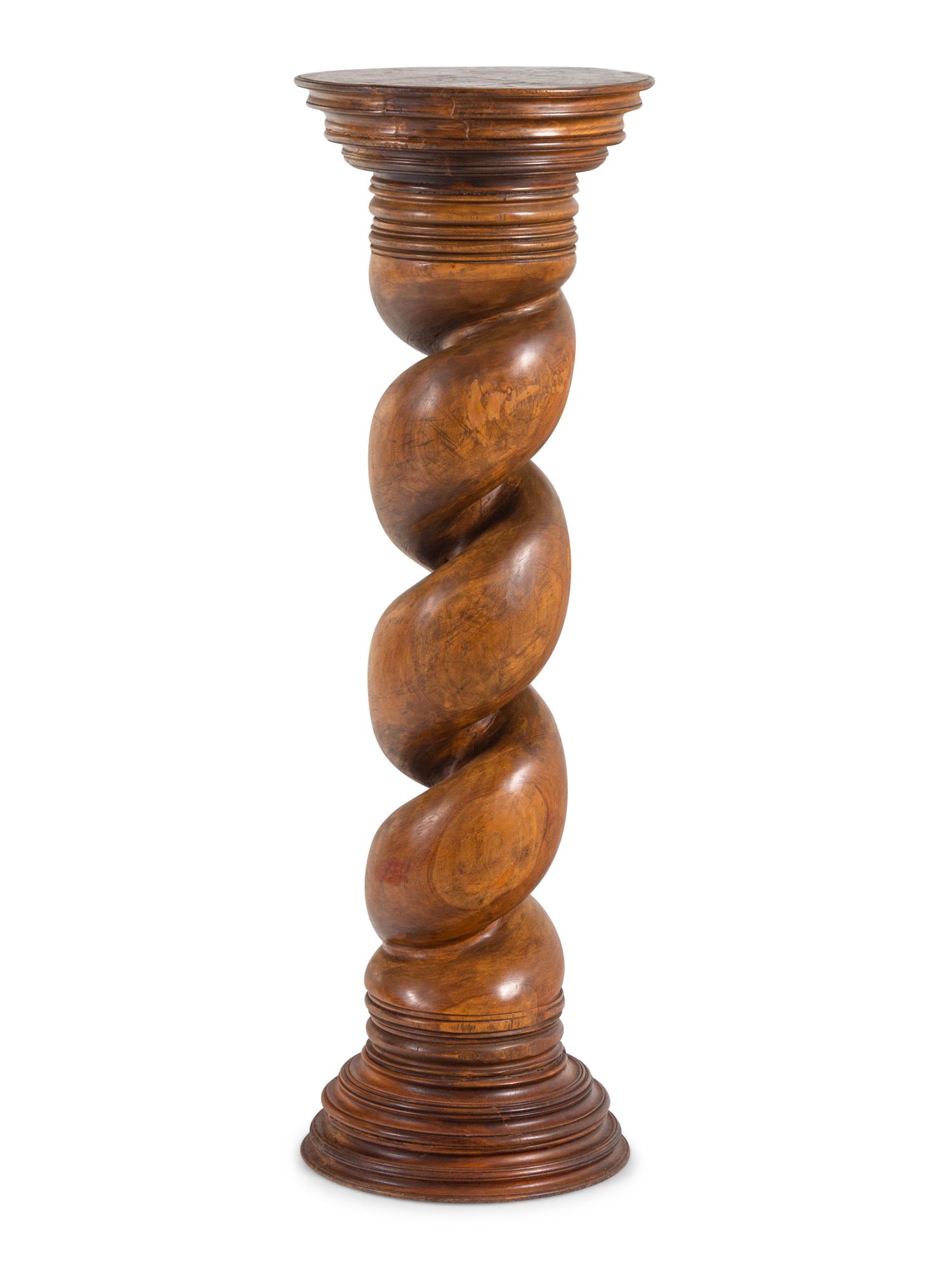 A Twist-Carved Hardwood Pedestal