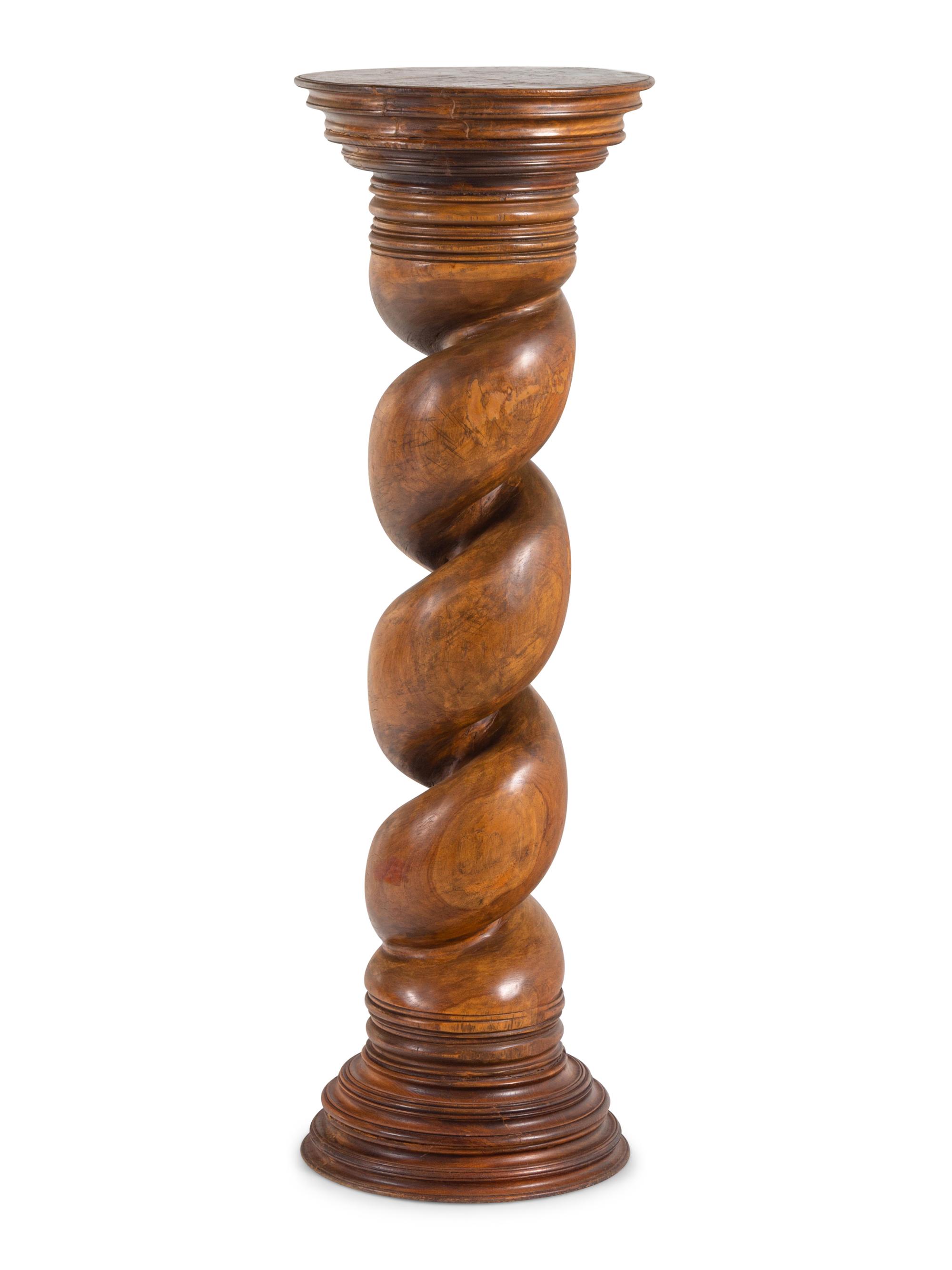 A Twist-Carved Hardwood Pedestal
