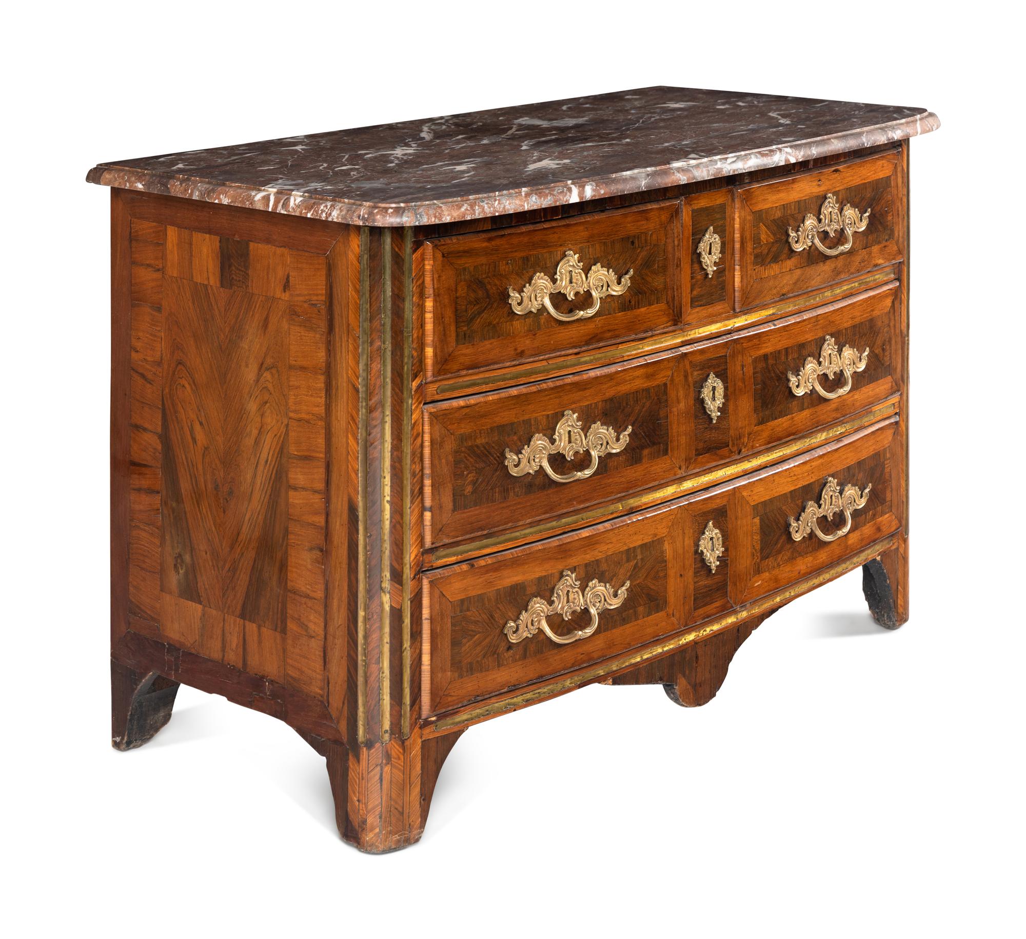 A Régence Gilt Bronze Mounted Marble-Top Commode
