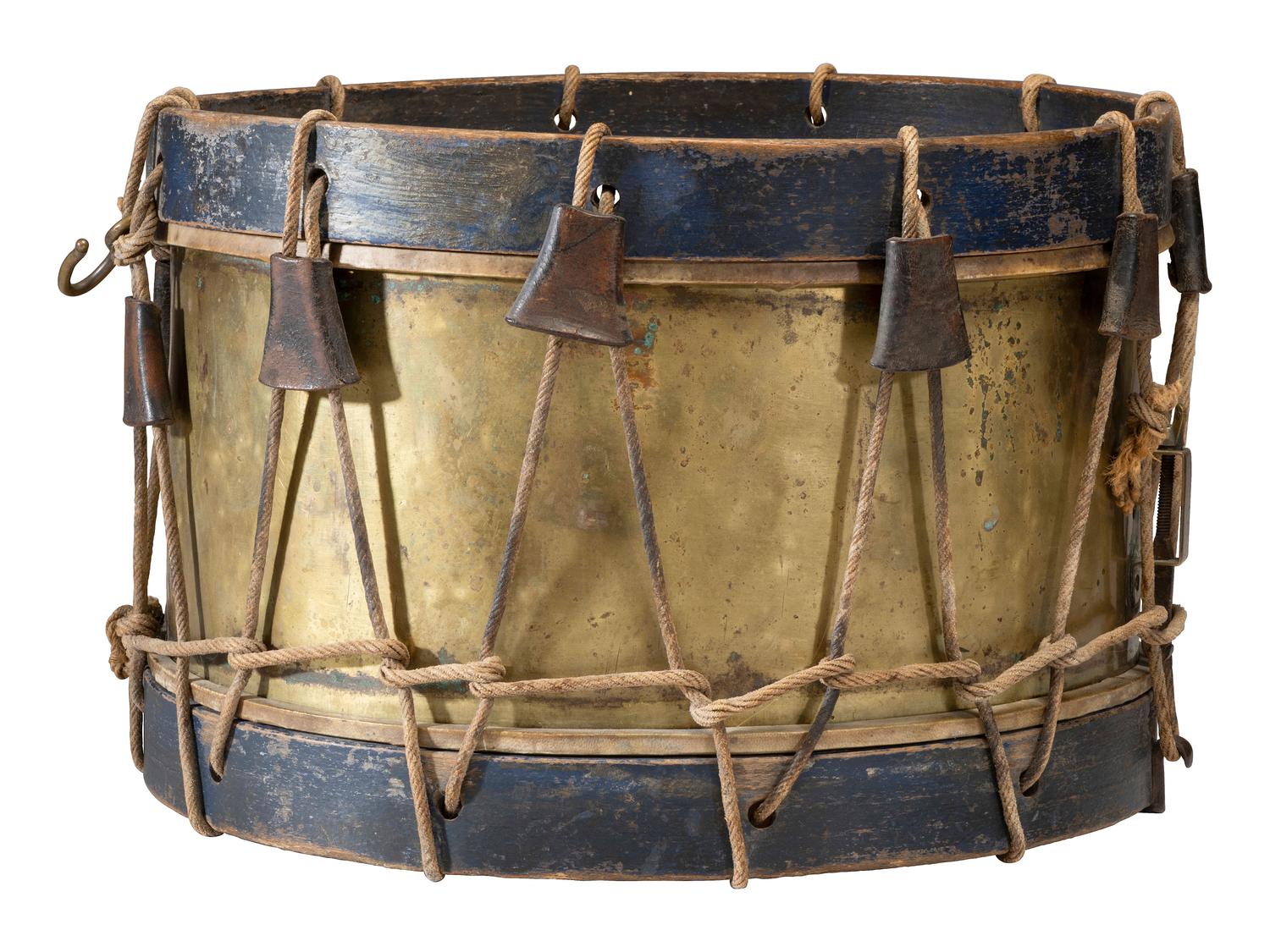 Unmarked Brass Shell Snare Drum Attributed to Thomas Leech & Company of Memphis