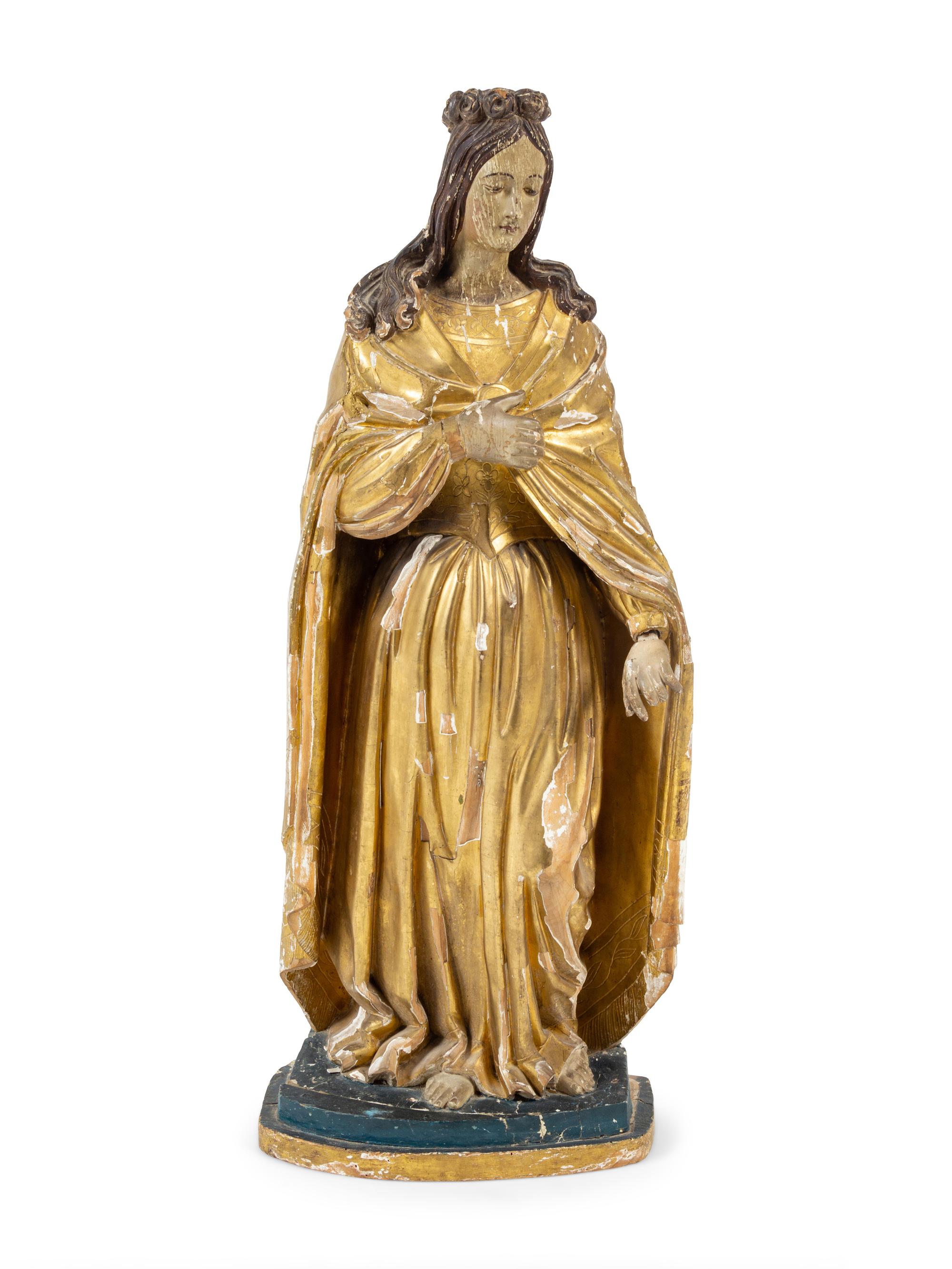A Continental Painted Figure of a Saint