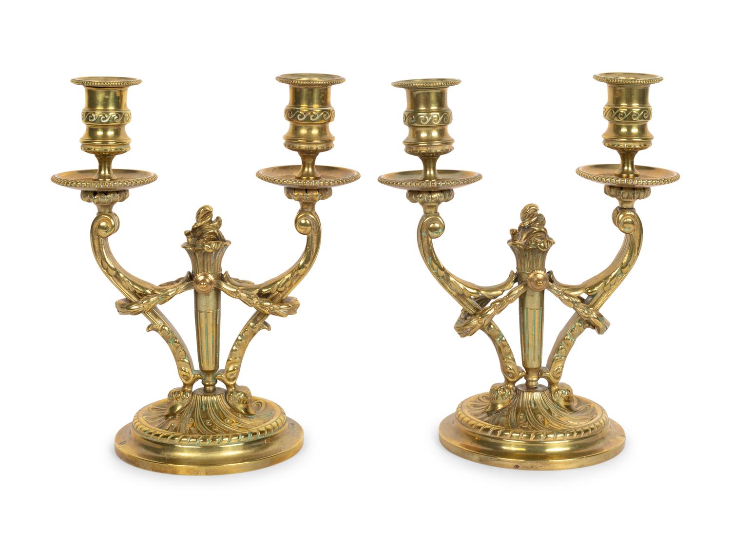 A Pair of Louis XV Style Gilt Bronze Two-Light Candelabra