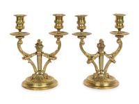 A Pair of Louis XV Style Gilt Bronze Two-Light Candelabra