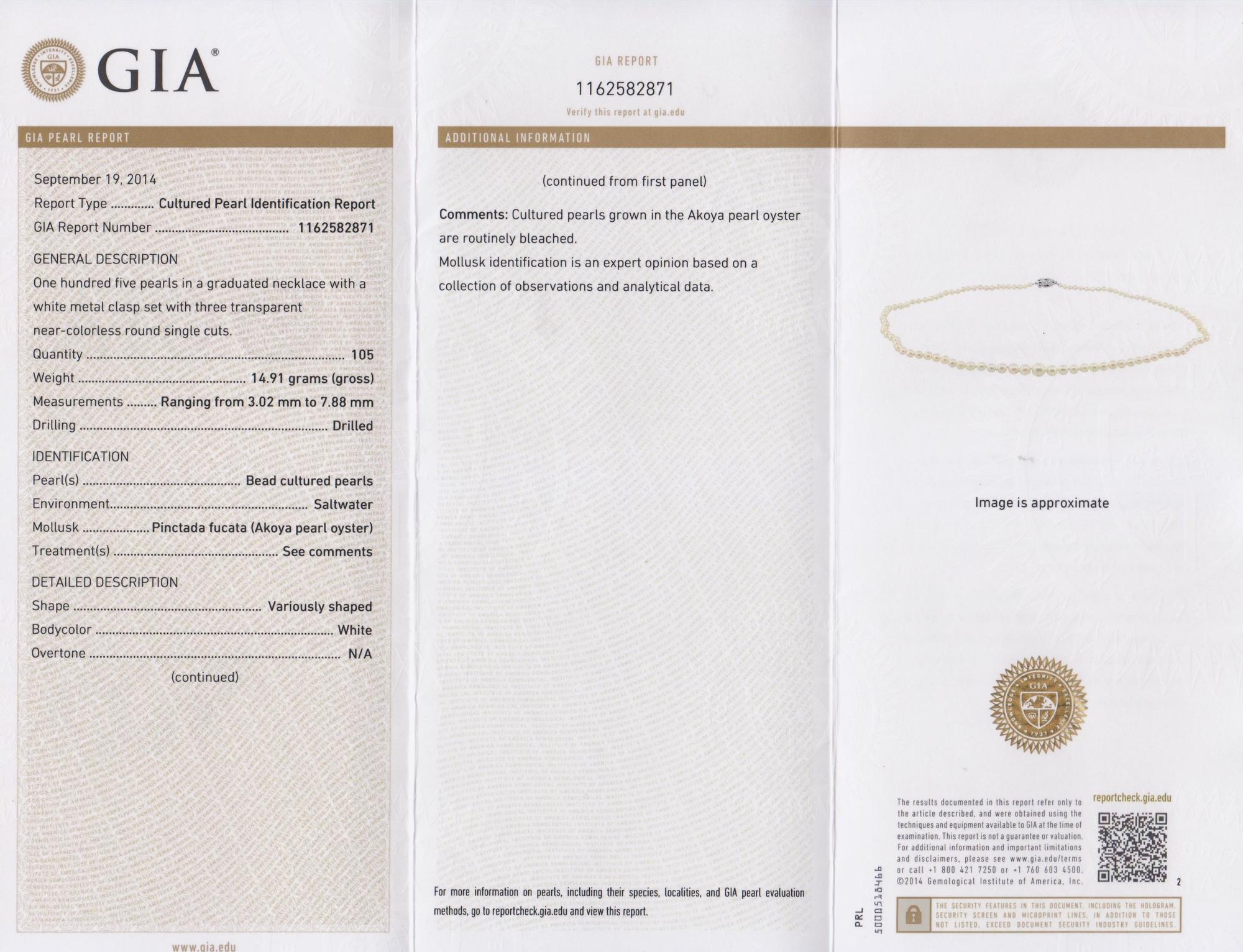 A Platinum, Diamond and Graduated Cultured Pearl Necklace,