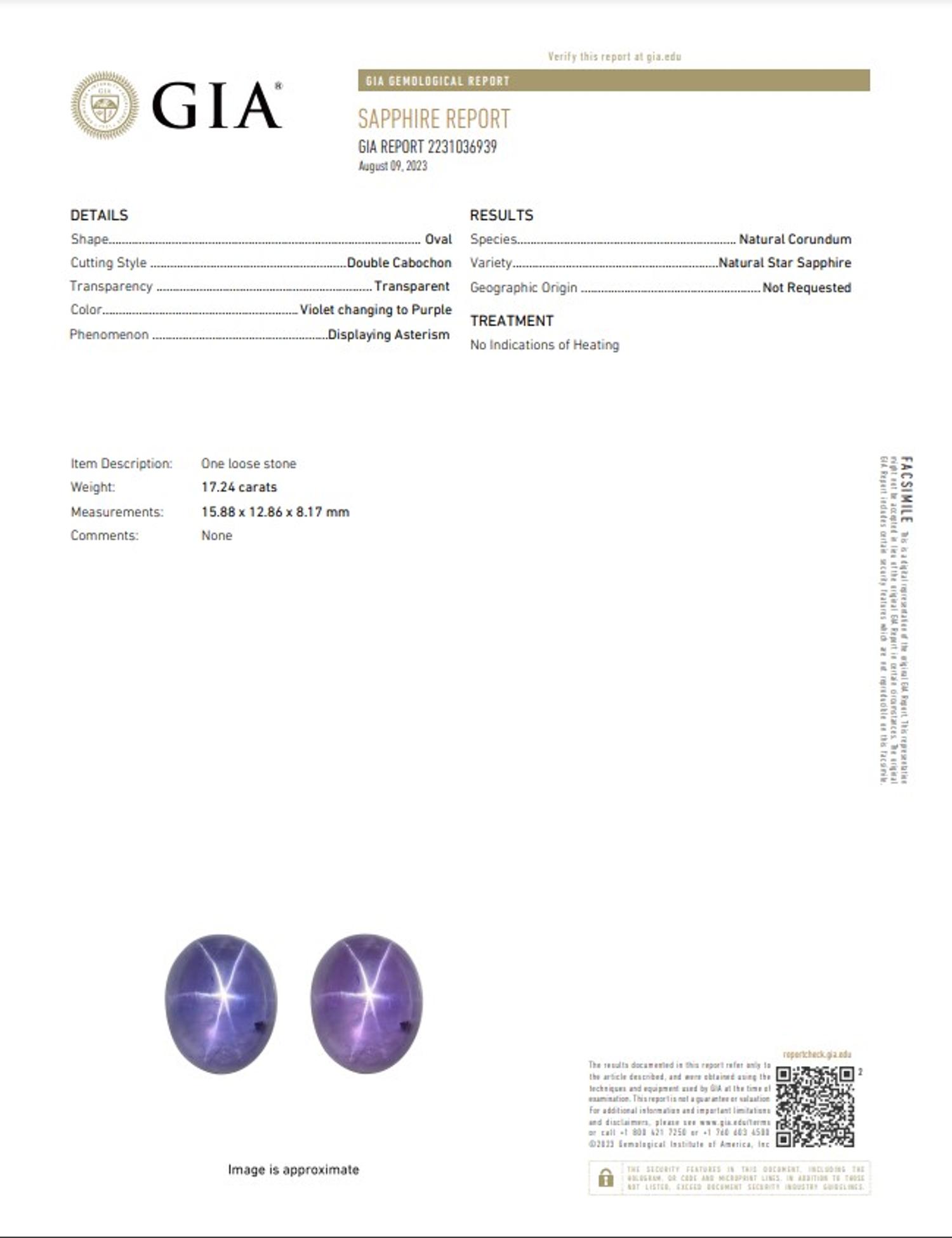 17.24 CARAT COLOR CHANGE PURPLE STAR SAPPHIRE