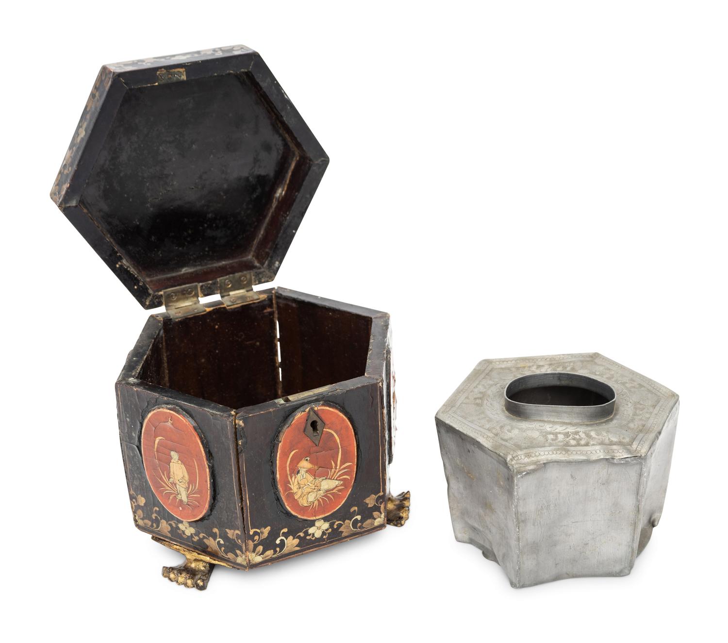 A Chinese Export Lacquered Tea Caddy
