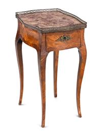 A Louis XV Kingwood and Tulipwood Parquetry Marble Inset Side Table