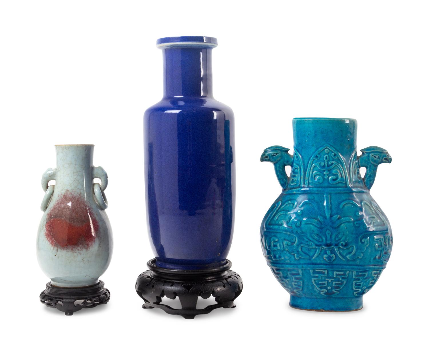 Three Chinese Monochrome Glazed Porcelain Vases