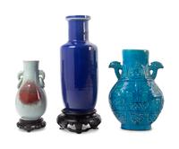 Three Chinese Monochrome Glazed Porcelain Vases