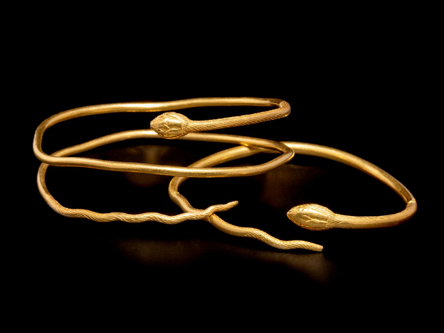 Two Romano-Egyptian Gold Snake Bracelets