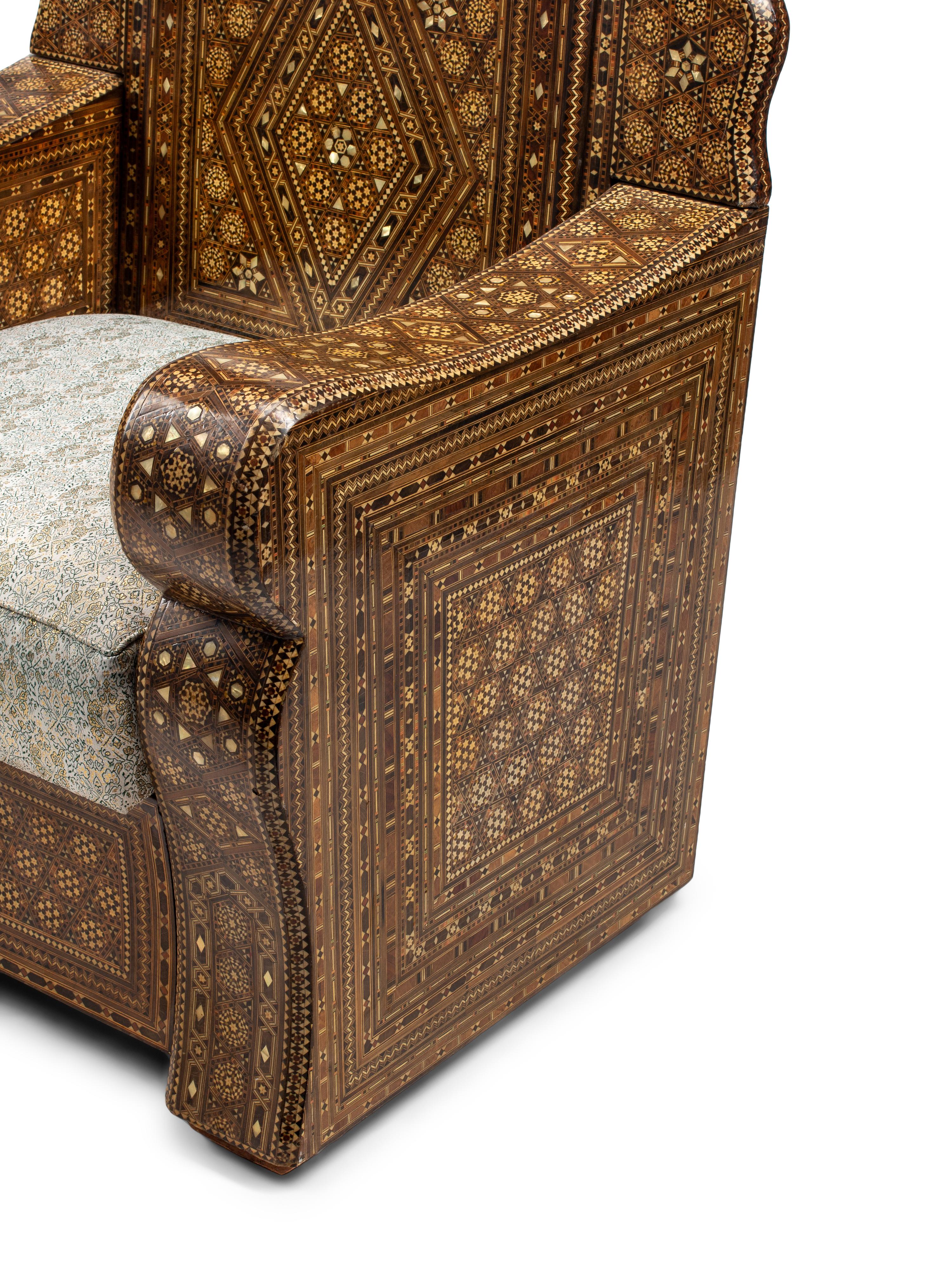 A Pair of Moroccan Marquetry and Mother-of-Pearl Inlaid Lounge Chairs