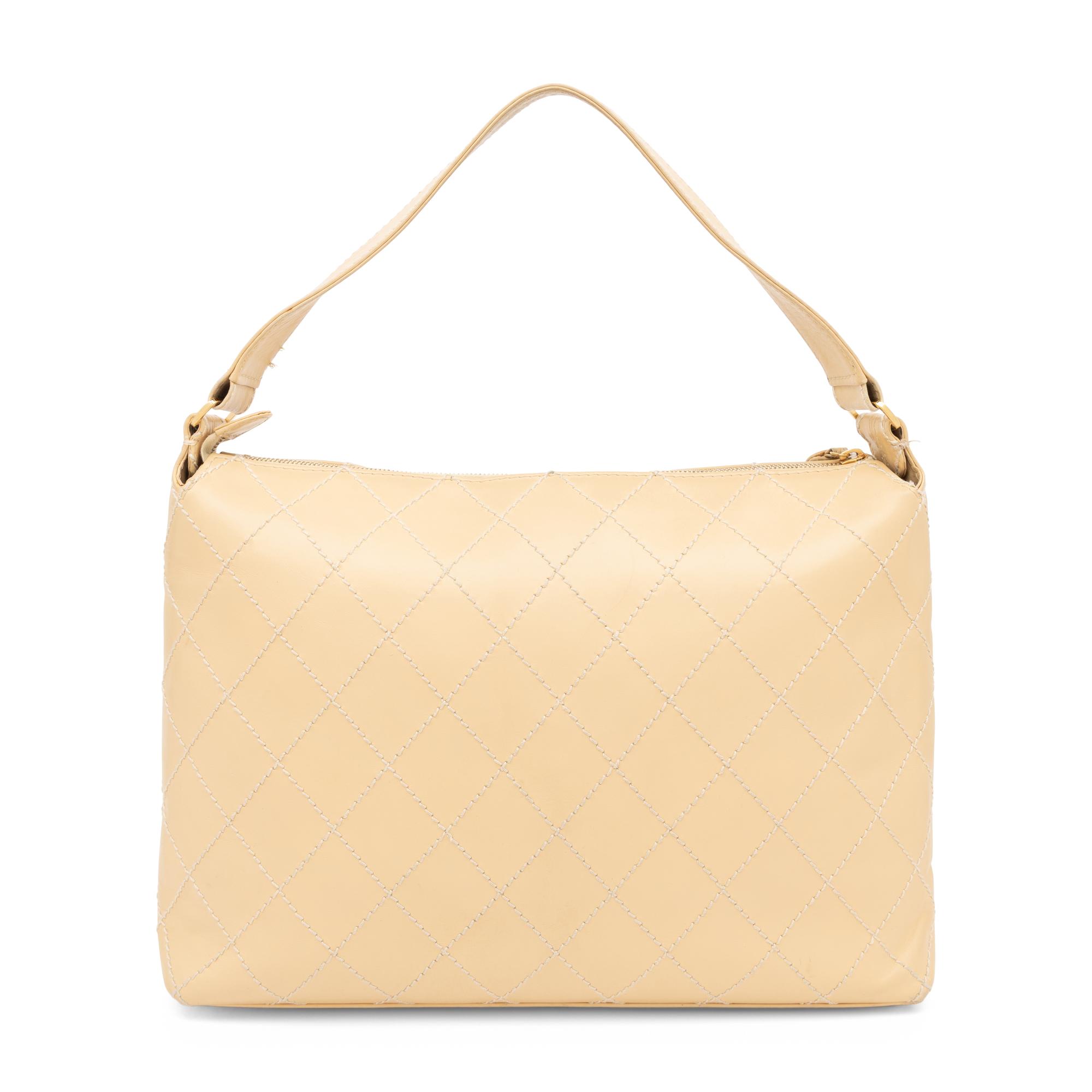 Chanel, Beige Topstitched Leather Bag