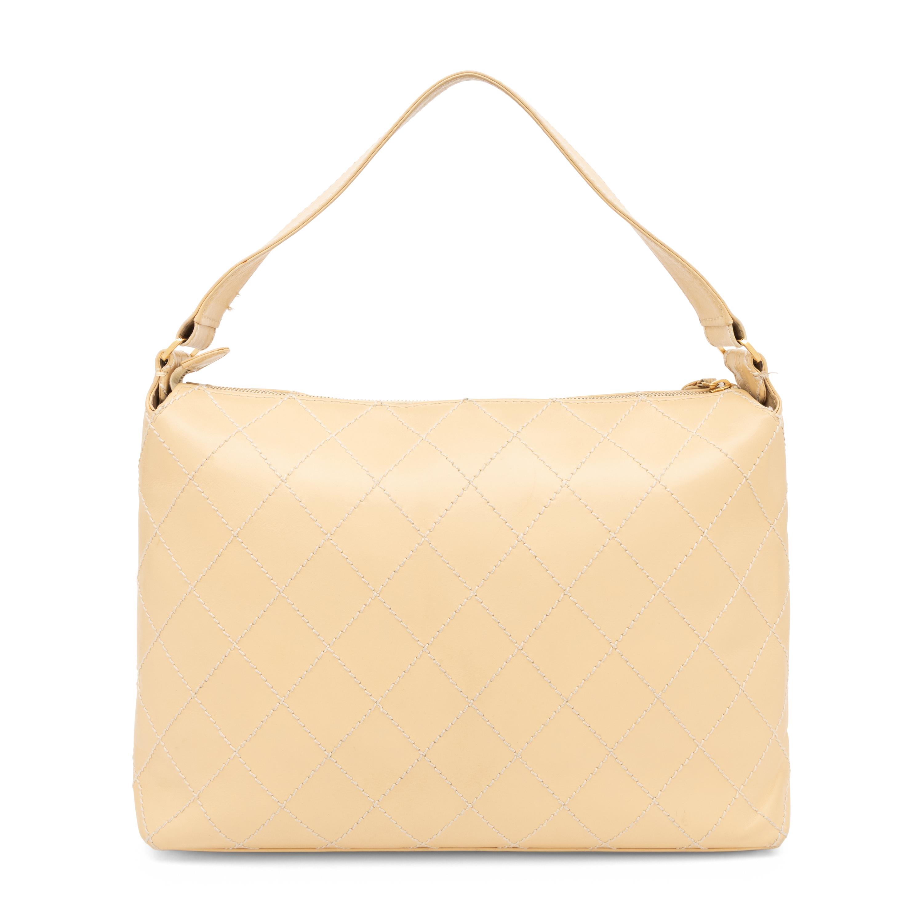 Chanel, Beige Topstitched Leather Bag