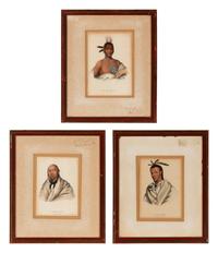 A Set of Three Illustrations for History of the Indian Tribes of North America by Thomas L. McKenney and James Hall