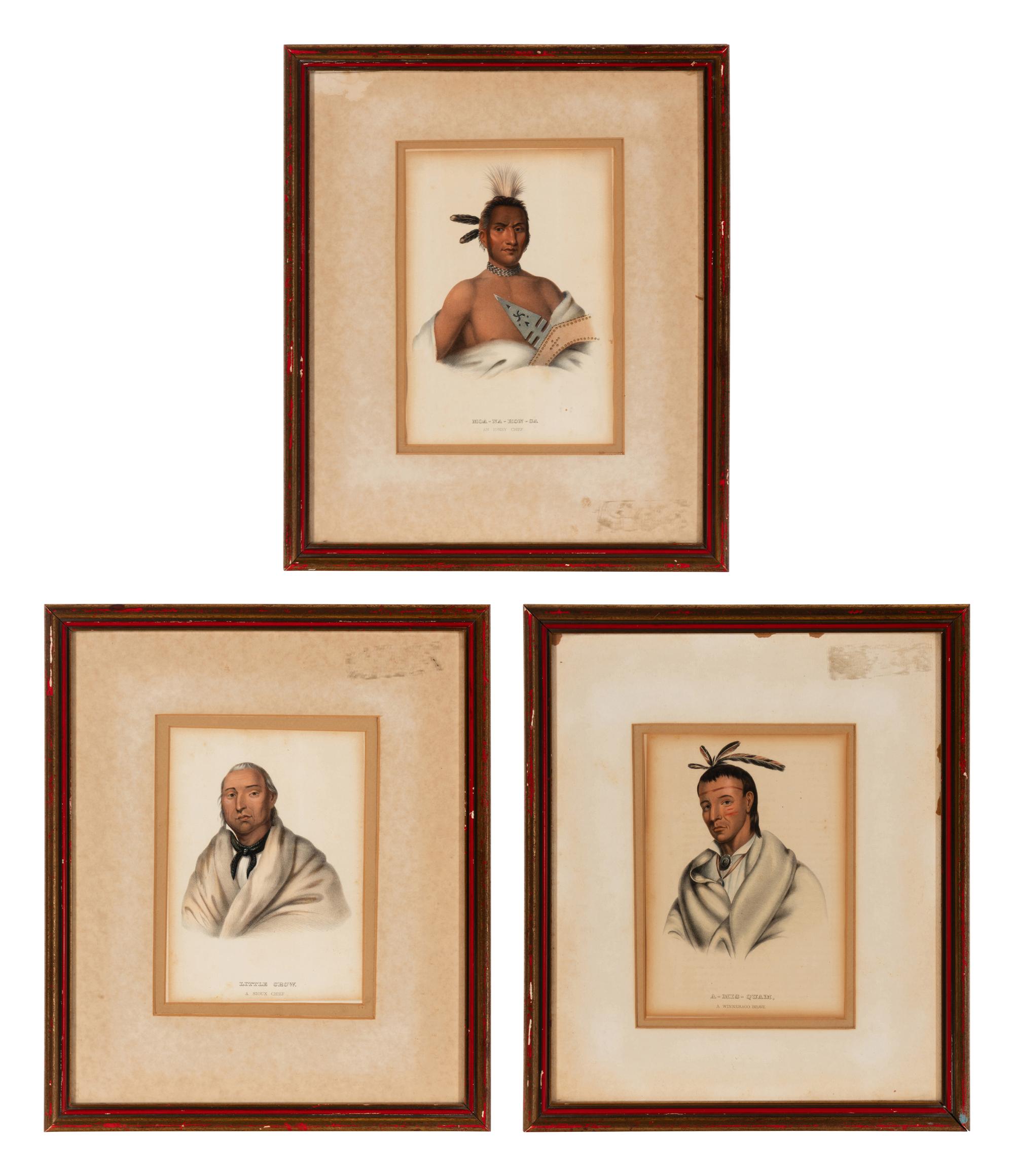 A Set of Three Illustrations for History of the Indian Tribes of North America by Thomas L. McKenney and James Hall