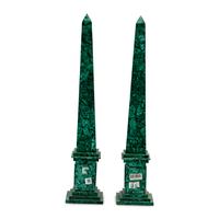 A Pair of Malachite Veneered Obelisks