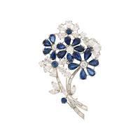 SAPPHIRE AND DIAMOND FLOWER BROOCH