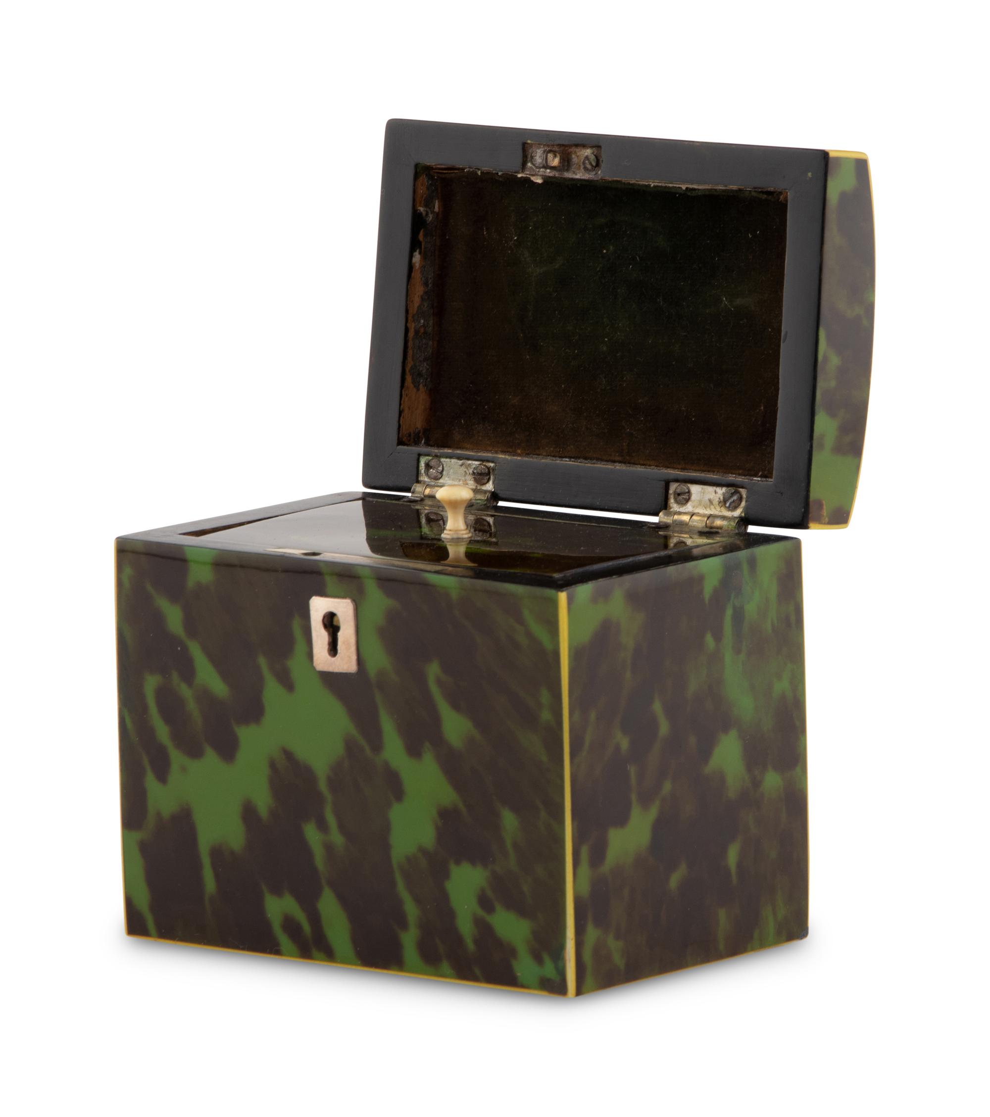 An English Green-Dyed Tortoiseshell Tea Caddy