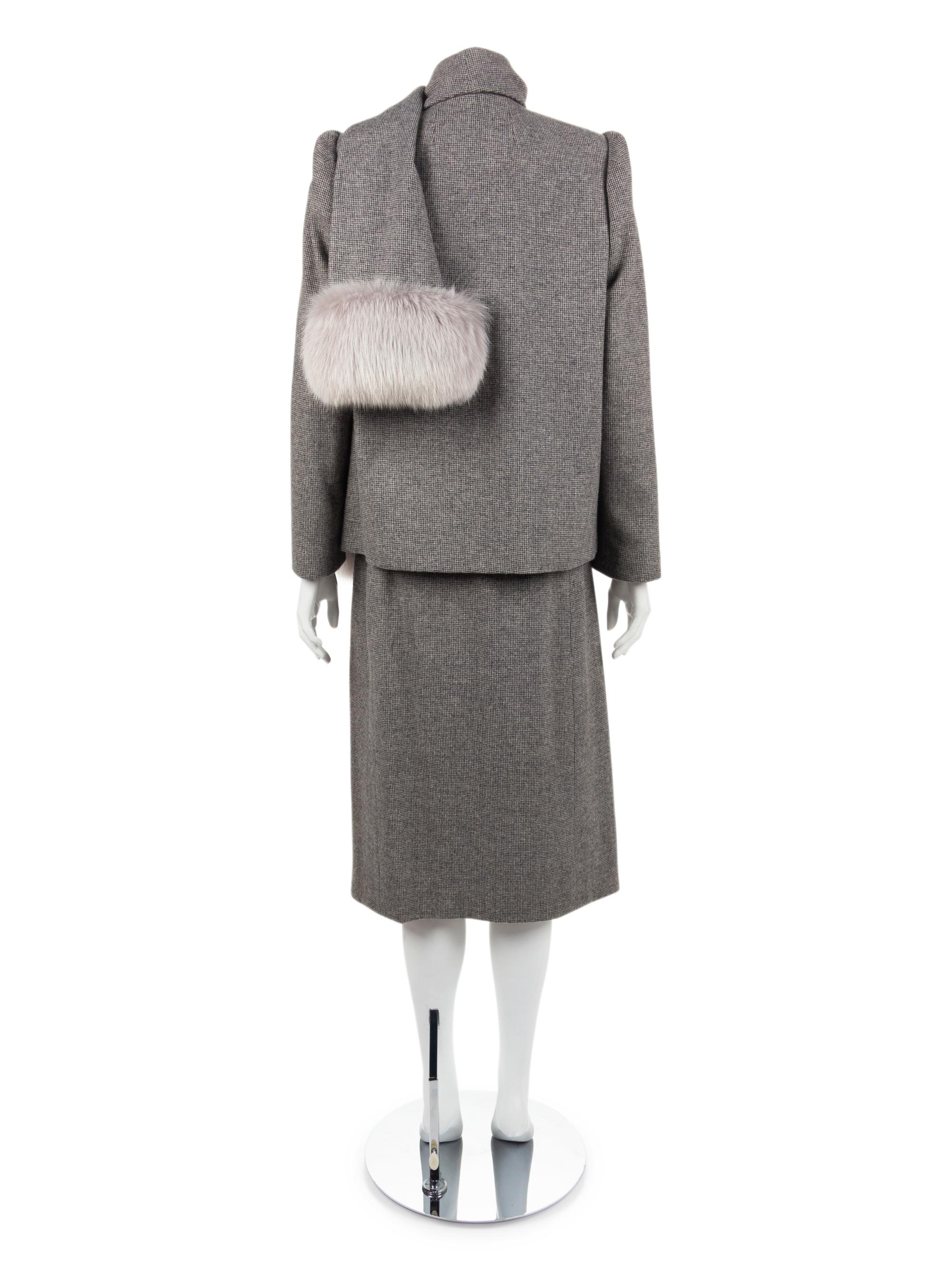 Stanley Korshak Skirt Suit with Fox Fur Trim, 1950s-1960s