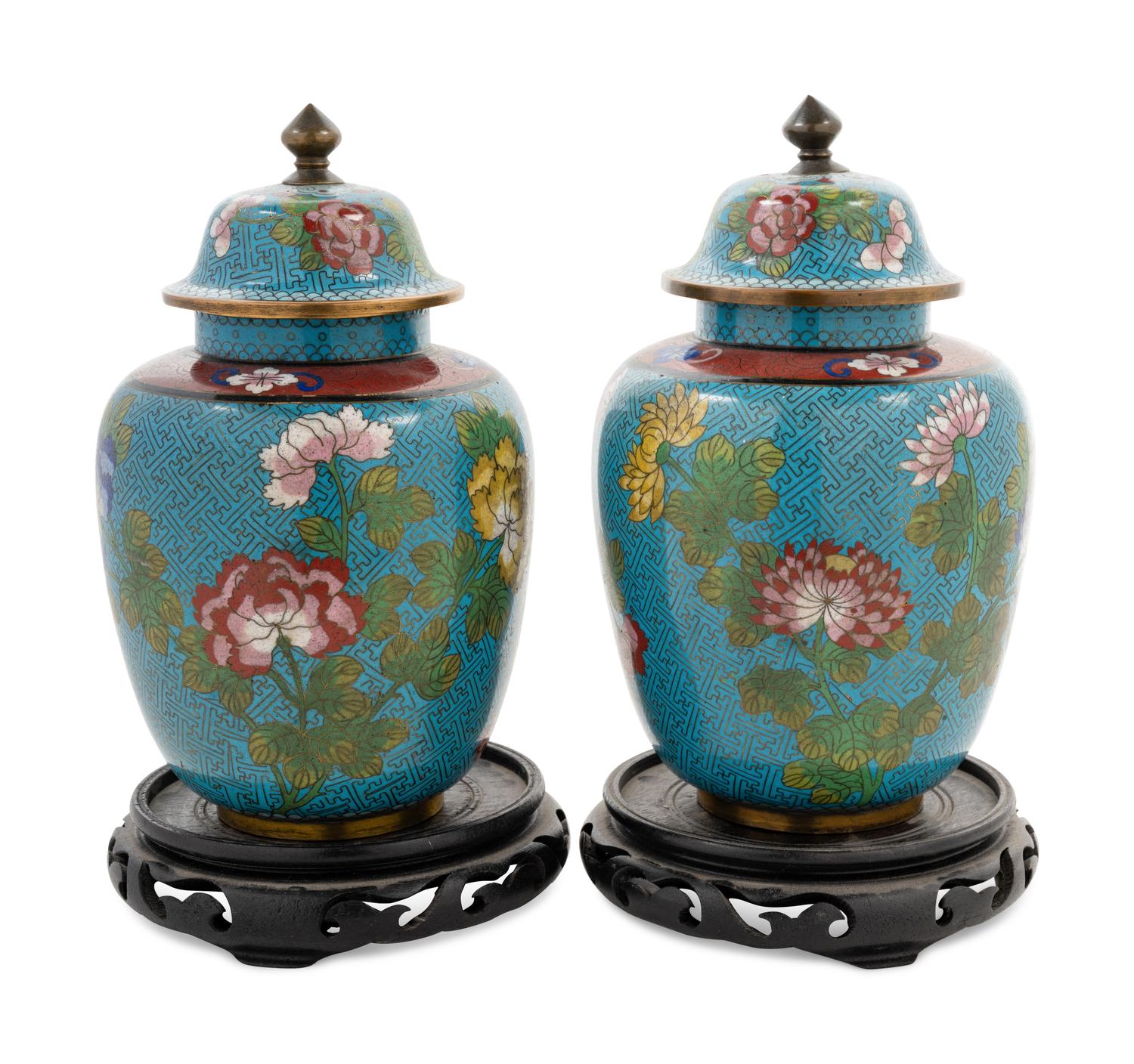 A Pair of Chinese Export Cloisonné Enamel Covered Vases