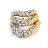 An 18 Karat Yellow Gold, Platinum and Diamond Triple Band, French, 7.65 dwts.