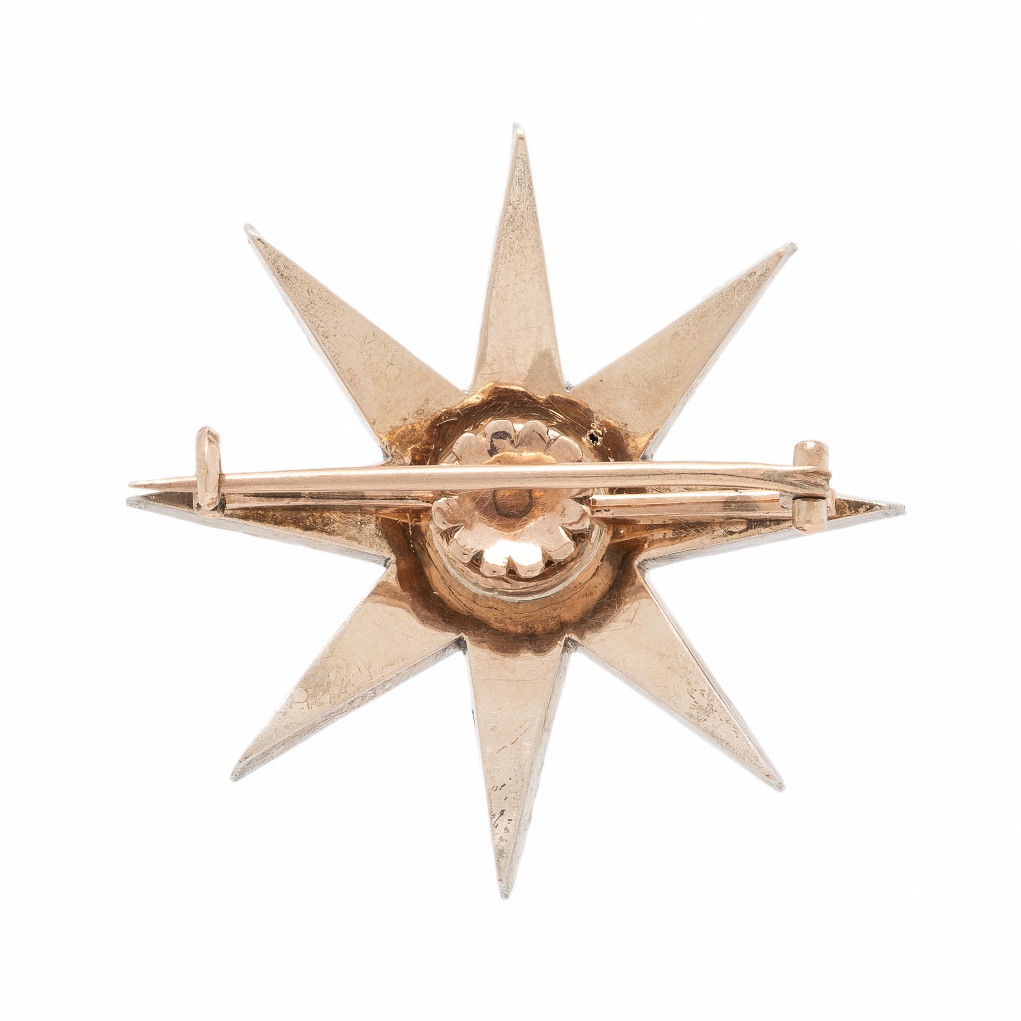 Early Victorian, Diamond and Silver-Topped Low Karat Gold Starburst Brooch