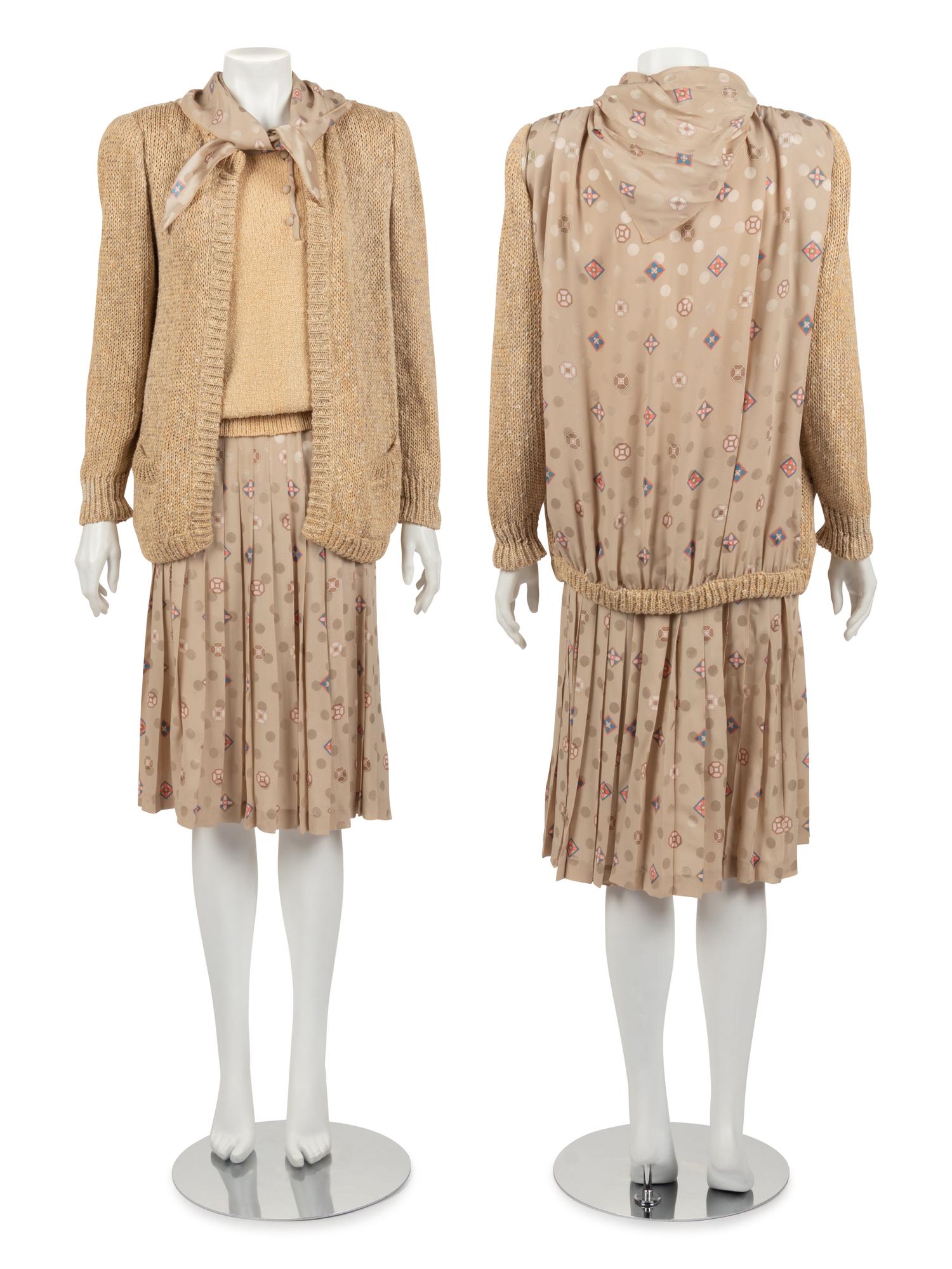 Two Valentino Ensembles: One Belted Dress and One Three-Piece Ensemble, 1980s