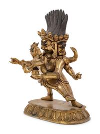 A Small Tibetan Gilt Bronze Figure of Rakta Yamari